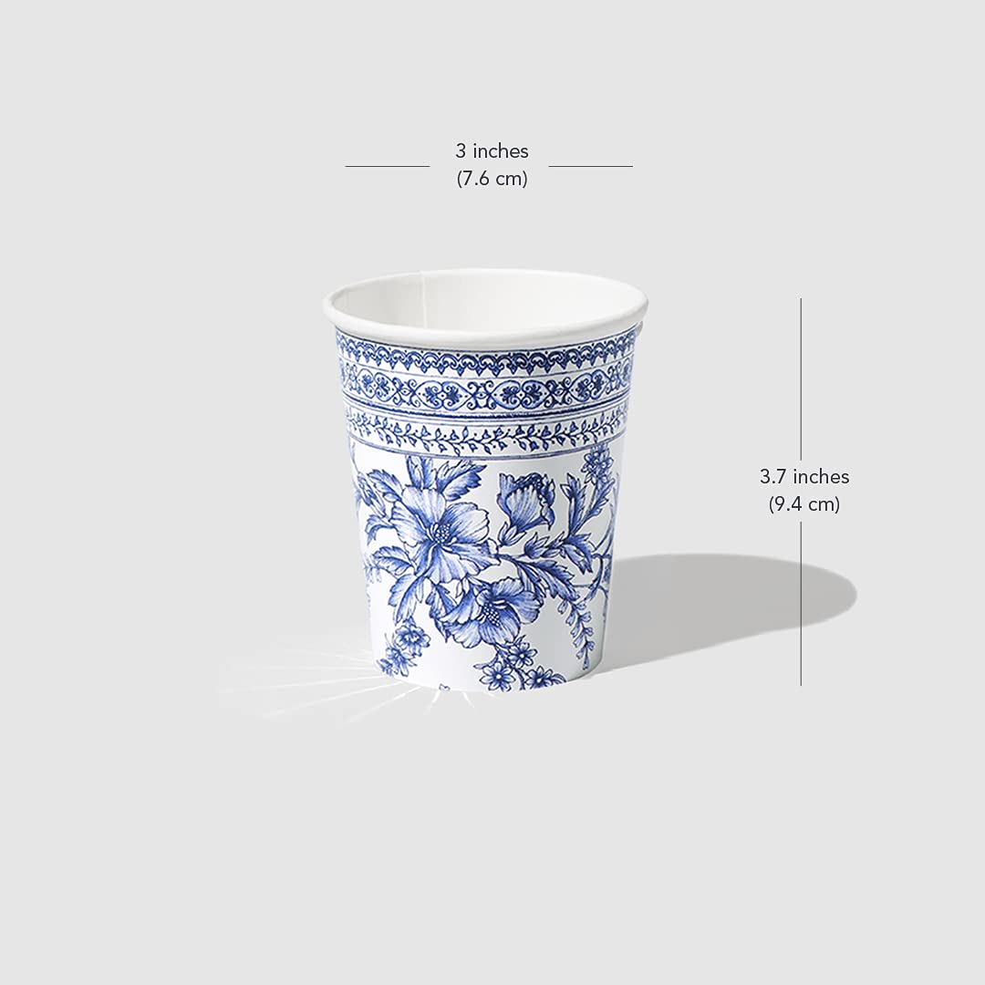 Coterie Blue Flower Paper Cups (Set of 10) - 9oz Floral Disposable Cups for Summer Party, Bridal Shower, Baby Shower, Tea Party, Garden Party & Birthday Celebrations - Elegant & Eco-Friendly Tableware for Outdoor Events & Home Decor