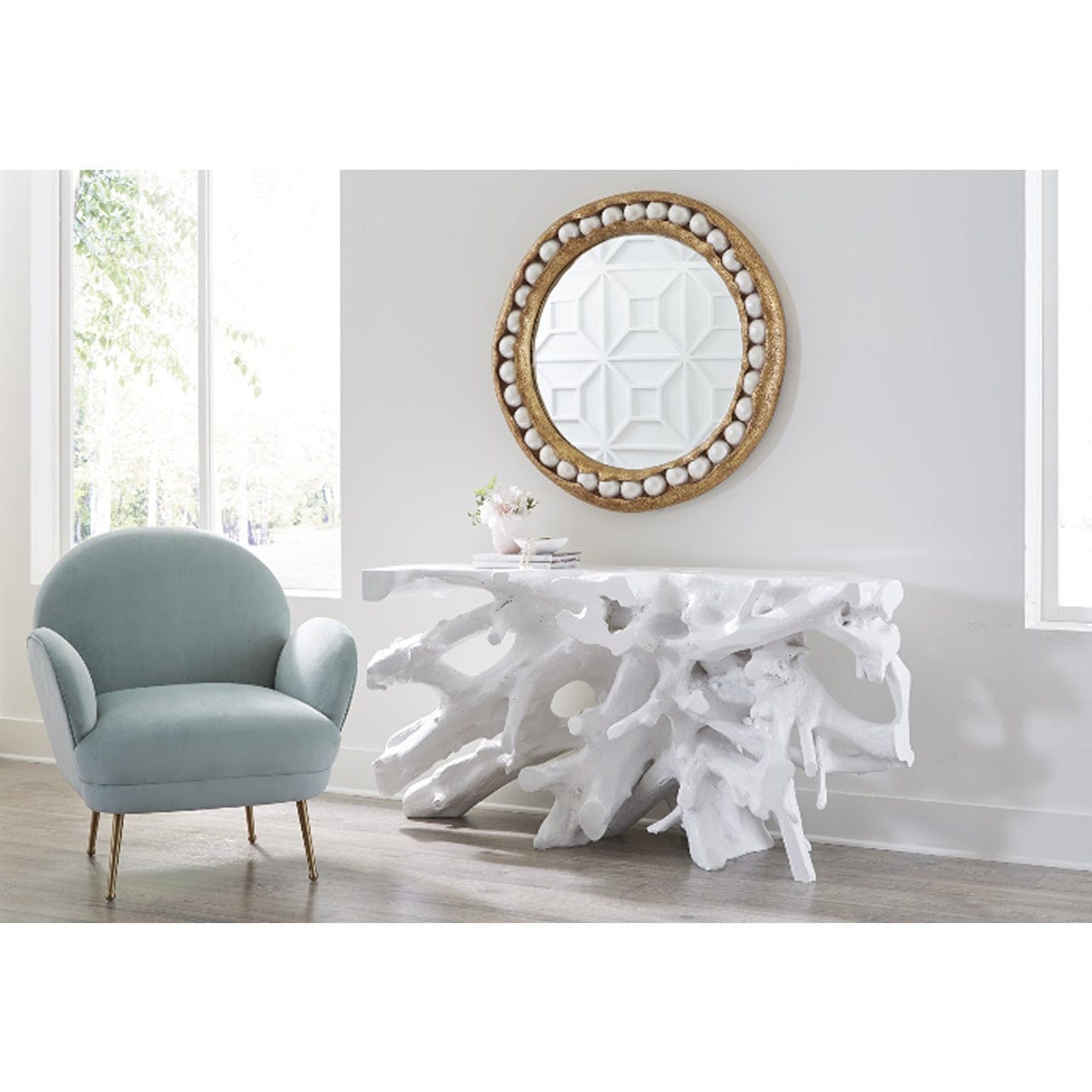 Modern White Console Table with Cast Root Design - Perfect for Entryway, Living Room & Hallway Decor