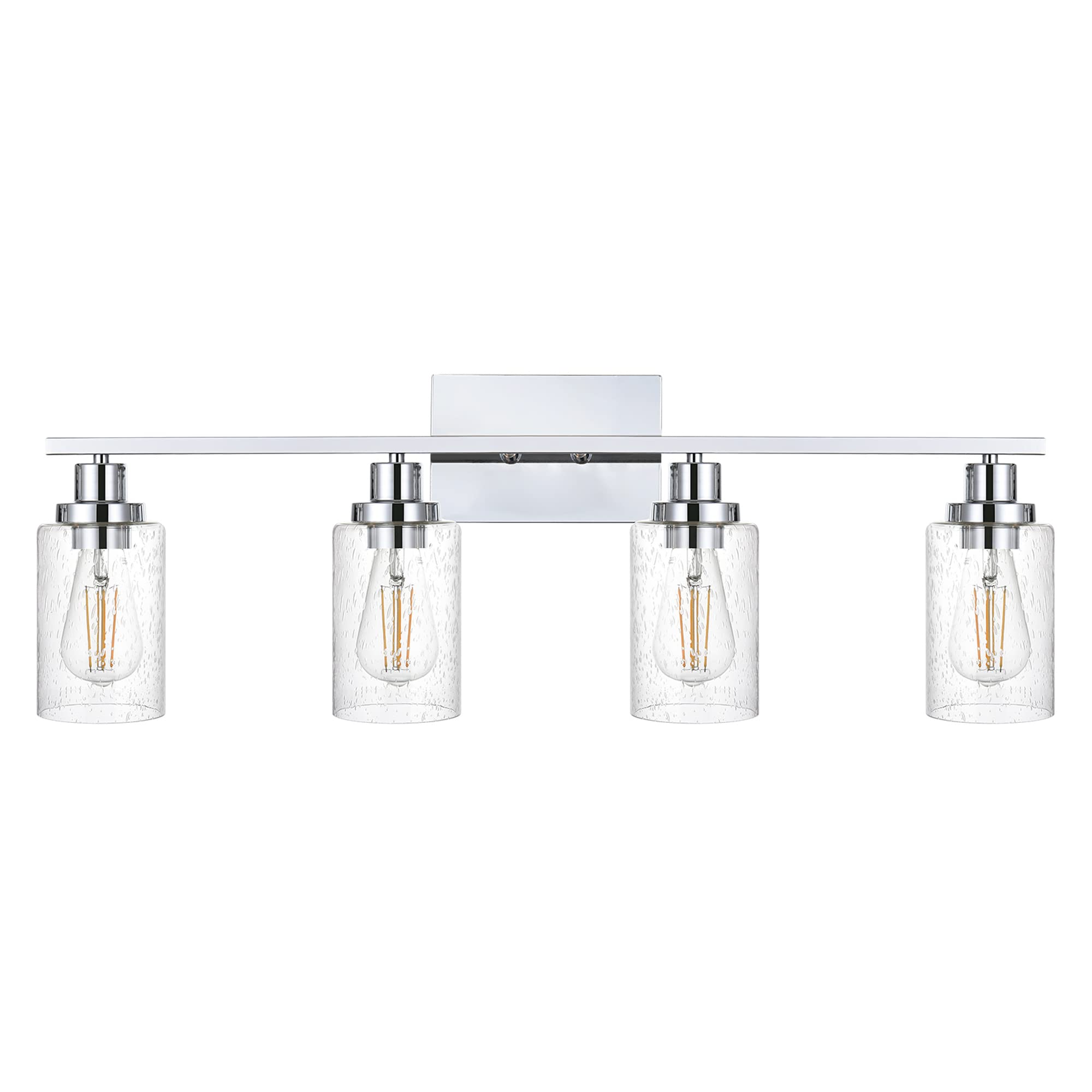 MELUCEE Chrome 4-Light Bathroom Vanity Light Fixture with Bubbled Glass Shades & Metal Base - Modern Wall Sconce for Bathroom, Hallway, Kitchen, Foyer - Dimmable LED Lighting for Home Decor (Patent: US D963914 S) - Perfect for Bedroom, Makeup Vanity & Entryway Lighting
