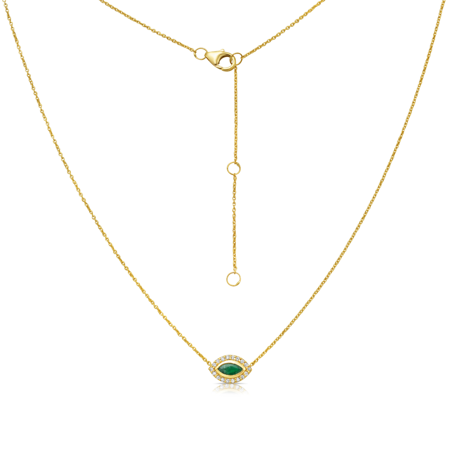 14K Gold Emerald & Diamond Mini Evil Eye Pendant Necklace (0.33 tcw) - Protection Jewelry for Women, Gift for Birthday & Anniversary