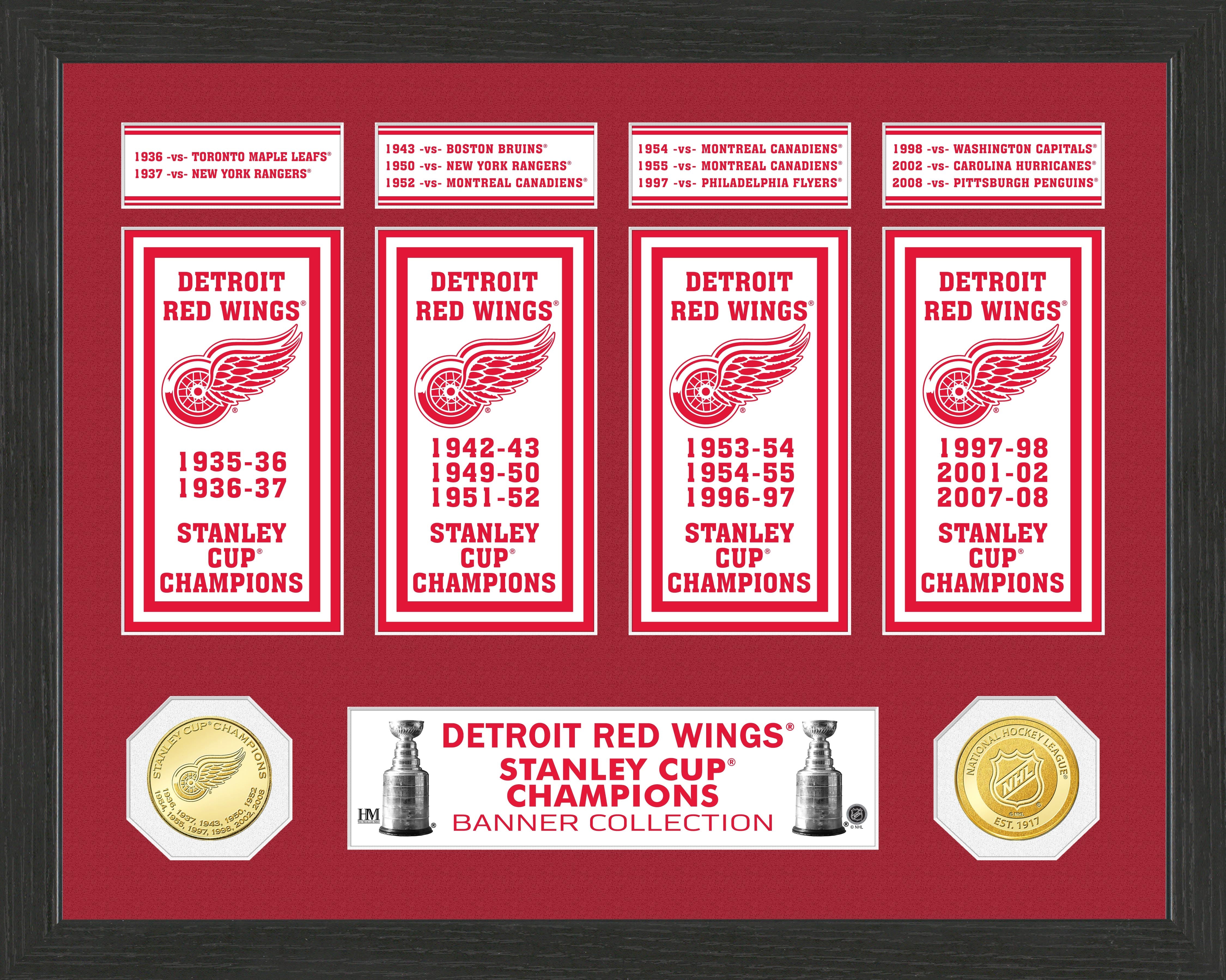 Detroit Red Wings Stanley Cup Banner Collection Photo Mint - Authentic NHL Memorabilia for Hockey Fans & Sports Collectors - Perfect for Man Cave, Game Room Decor, or Gift for Hockey Enthusiasts