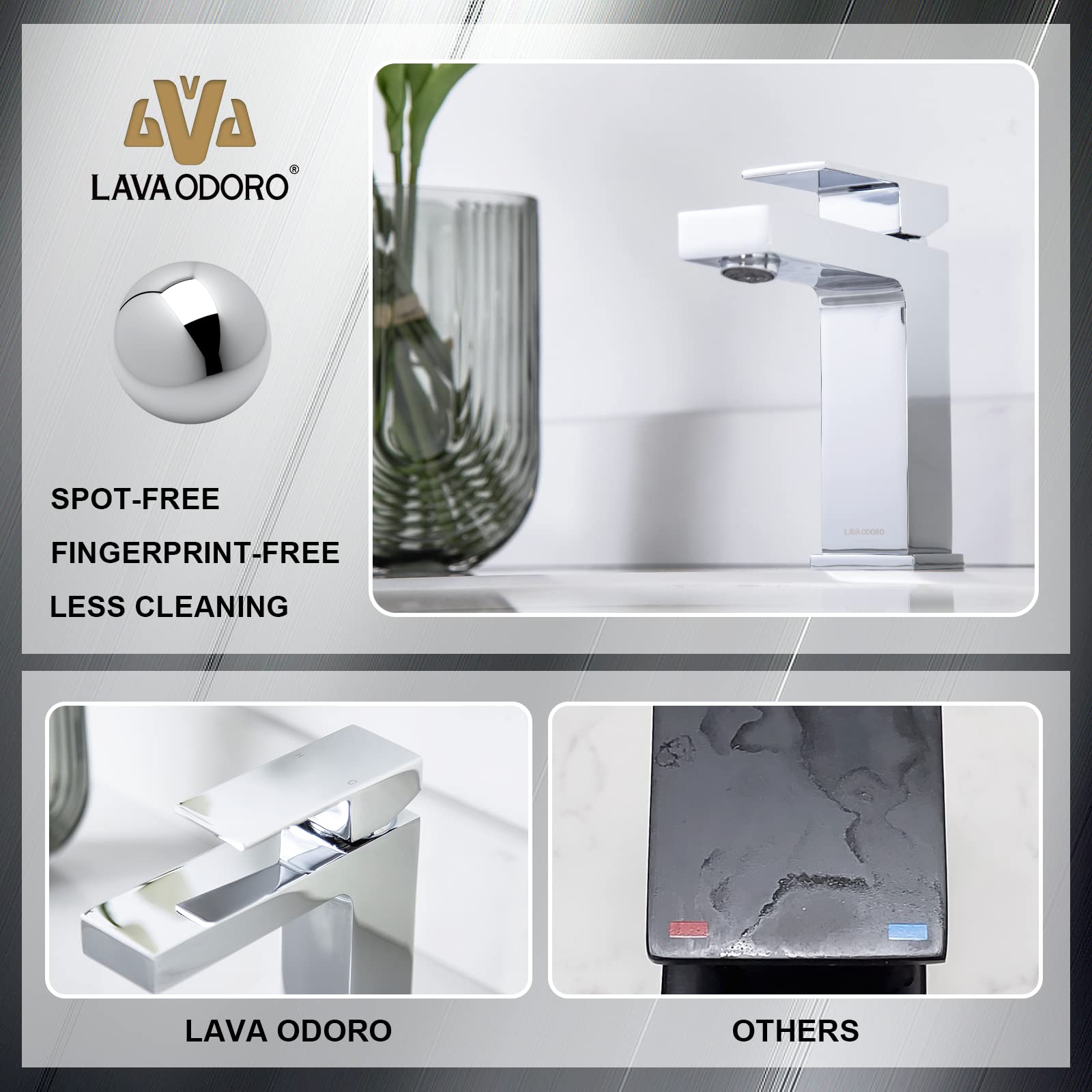Chrome Bathroom Faucet - Single Hole Vanity Sink Faucet with Pop-Up Drain & Deck Plate - Modern Lava Odoro Design for Bathroom & Powder Room (Model BF307-C) - Perfect for Home Renovation & Guest Bathroom Upgrade