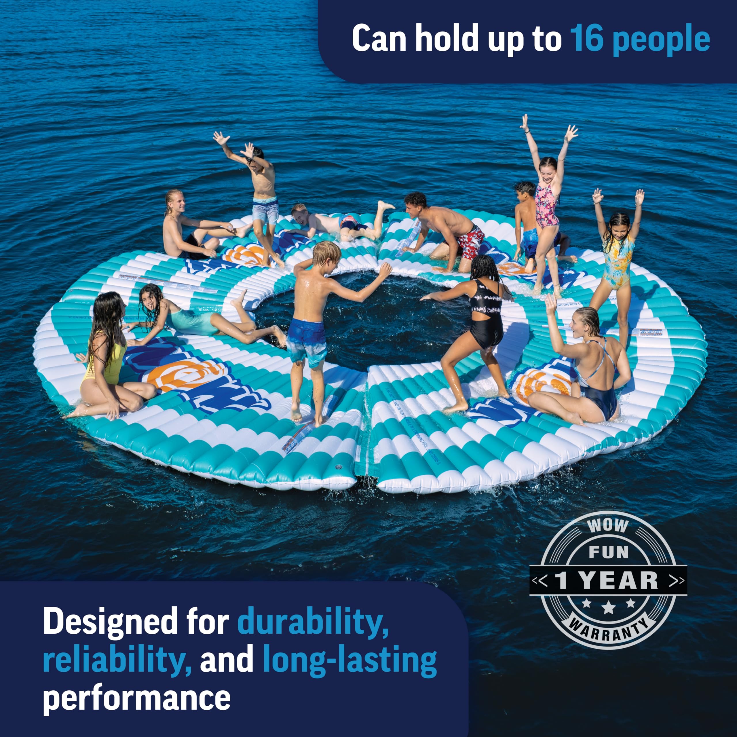 WOW Sports Inflatable Water Walkway - 10x6ft Floating Mat for Pool, Lake & Beach - Fun Water Game for Kids & Adults - Perfect for Summer Parties, Backyard Fun & Water Activities