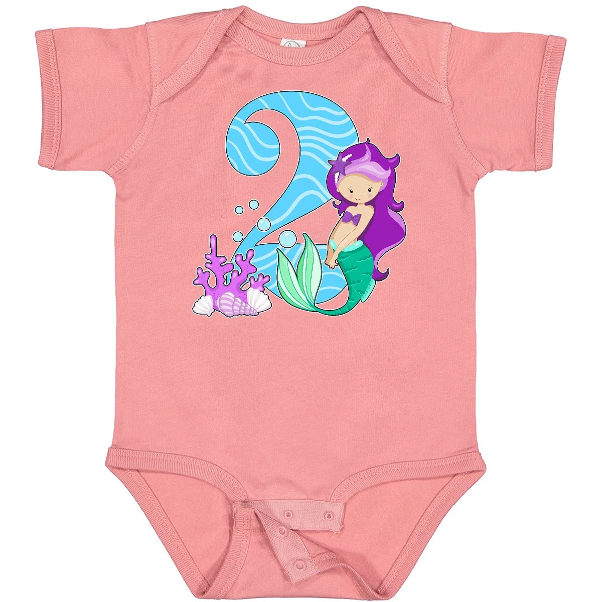 Inktastic Second Birthday Mermaid Baby Bodysuit - Cute Mermaid Outfit for 2 Year Old Girls | Perfect for Birthday Parties, Photo Shoots & Special Occasions
