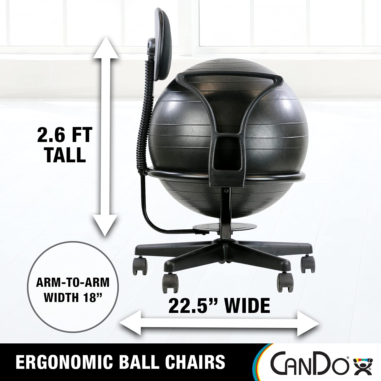 Inflatable Ergonomic Exercise Ball Chair with Air Pump - CanDo Metal Ball Chair for Home, Office & Classroom - Active Seating for Yoga, Fitness & Posture Support