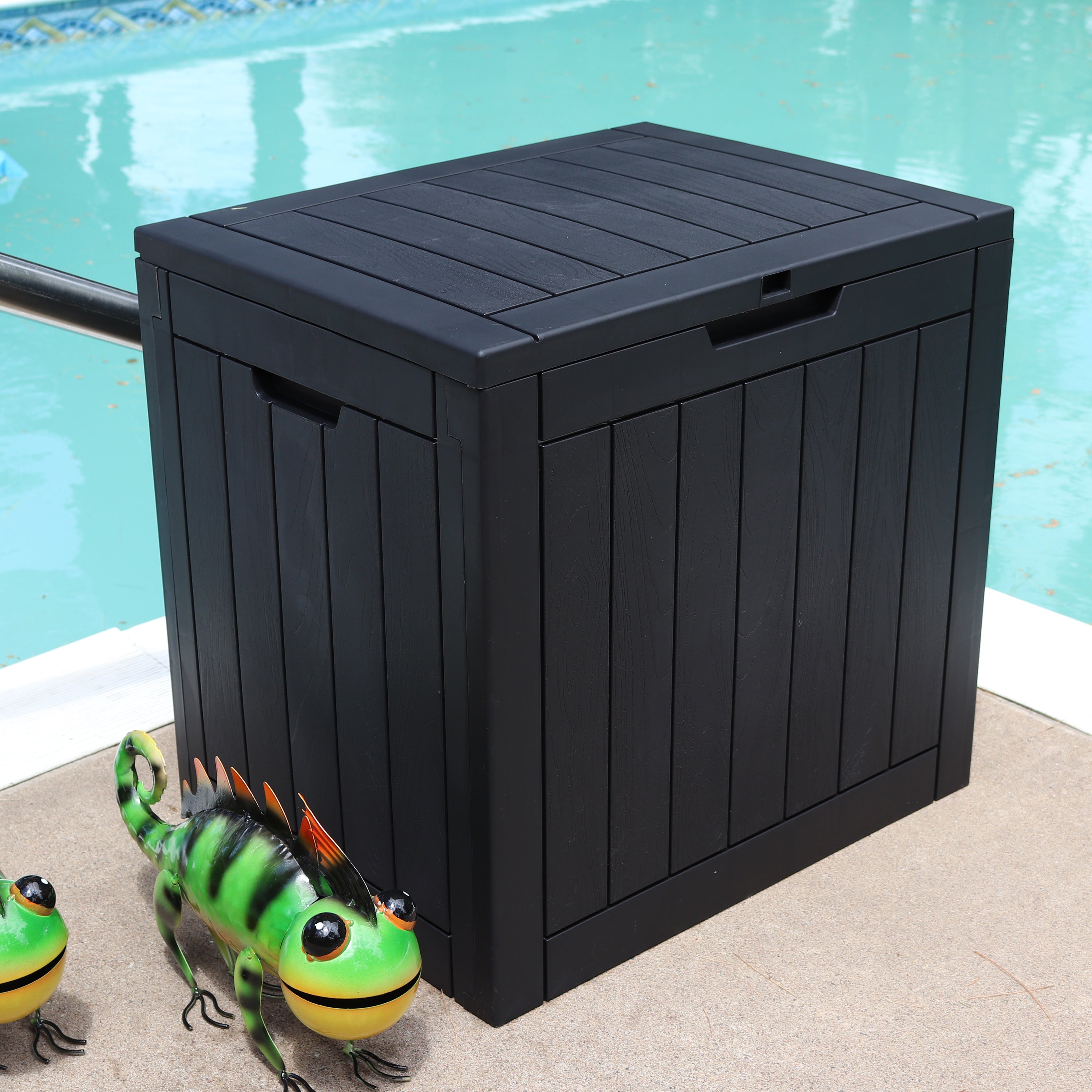 Sunnydaze 32 Gallon Small Deck Storage Box with Lockable Lid - Outdoor Patio Furniture Organizer for Cushions, Pillows, and Garden Tools