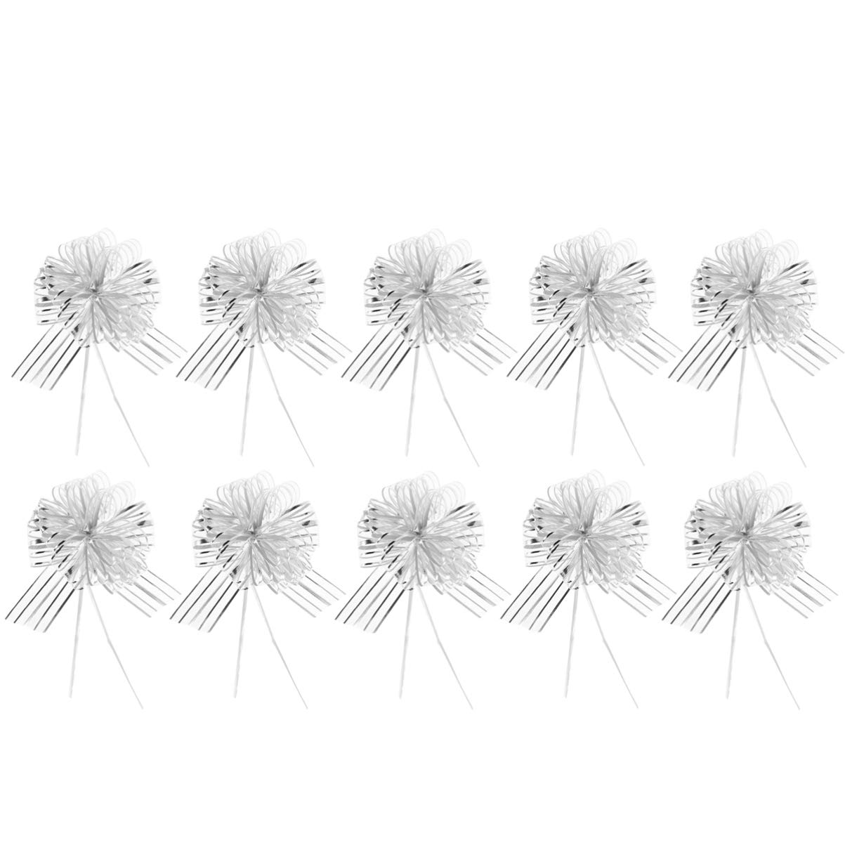 10Pcs Silver Yarn Pull Bows for Wedding Party Decor & Gifts