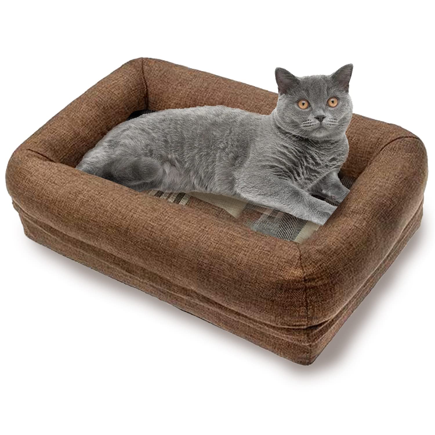 ShellKingdom Small Dog Bed & Cat Bed - Soft Removable Washable Fabric Cover, Cozy Pet Sofa for Indoor Dogs & Cats (Brown) - Perfect for Living Room, Bedroom & Pet Napping Areas