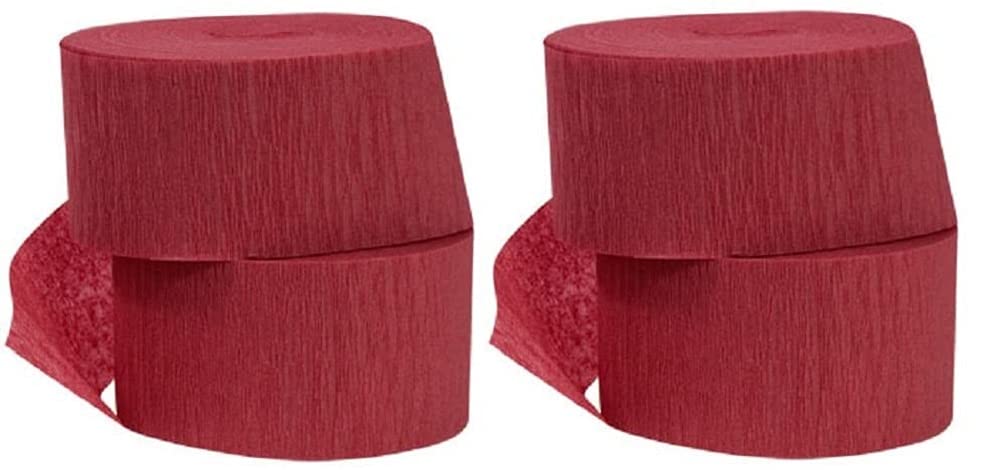 4 Rolls Crepe Paper Streamers - 290 ft Total Length - Premium USA Made - Maroon/Burgundy - Perfect for Party Decorations, Birthday Celebrations & DIY Crafts