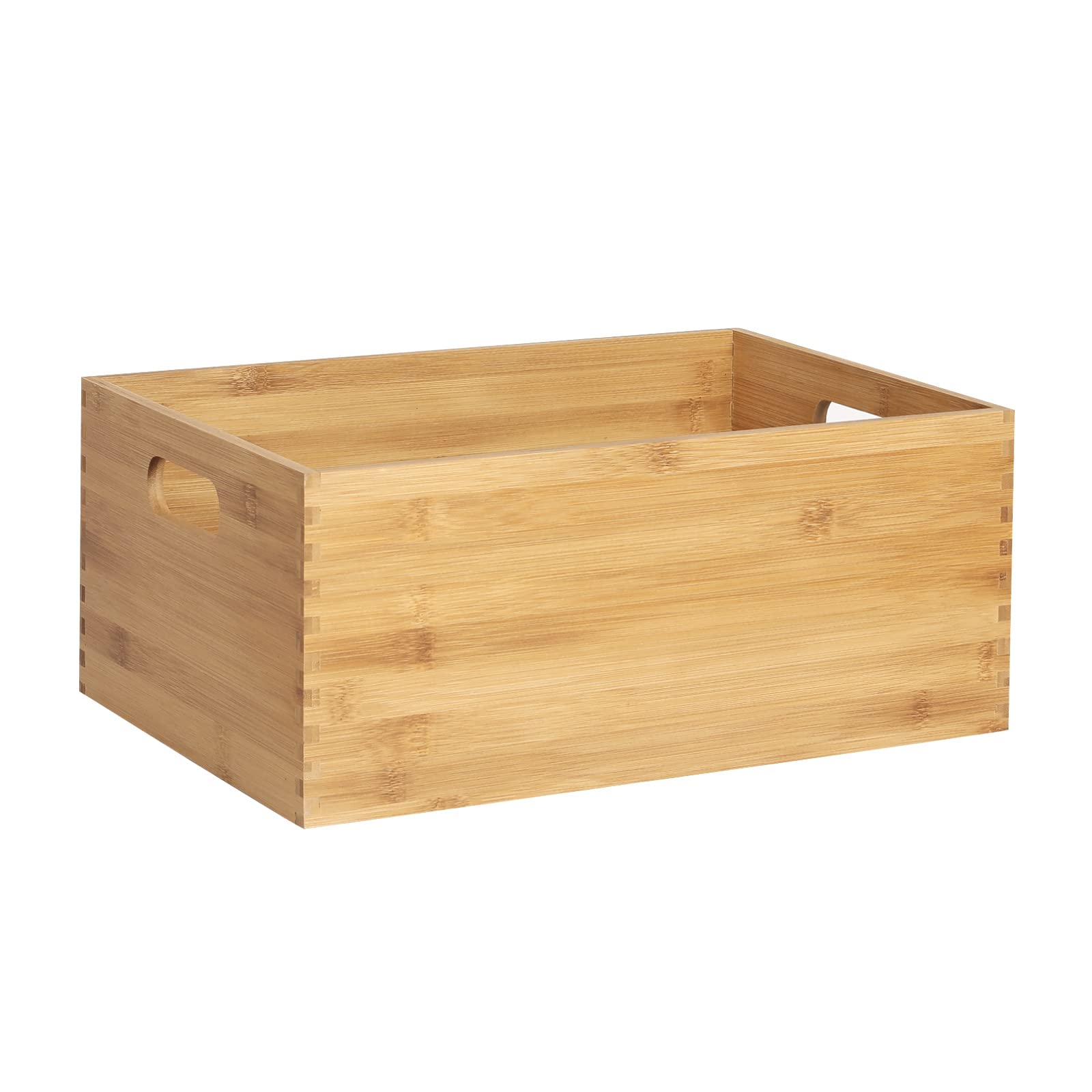 ANMINY Set of 4 Nesting Wooden Storage Crates - Natural Bamboo Wood Organizer Bins with Handles for Home, Office, Closet & Shelf Organization - Perfect for Toys, Books, Blankets & Home Decor Storage