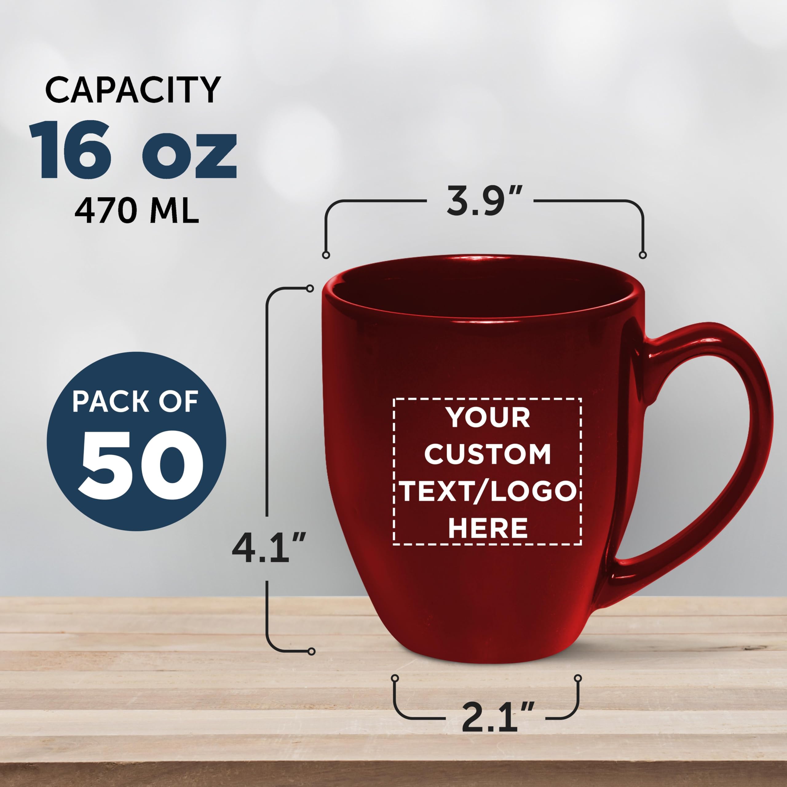 Custom 16 oz Large Coffee Cups Bulk Set of 50 - Personalized Maroon Travel Mugs for Tea, Espresso, Cappuccino & Hot Cocoa - Ideal for Offices, Cafes, Restaurants & Events