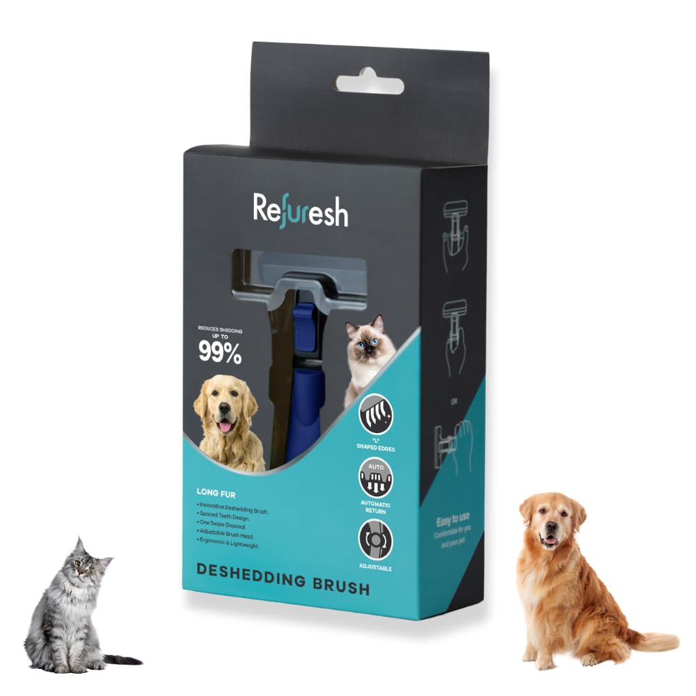 Premium Dog Deshedding Brush for Long Haired Dogs - Blue Medium Size | Gentle Pet Hair Remover Tool for Shedding Control | Perfect for Grooming Dogs & Cats at Home, Parks, or Professional Pet Salons