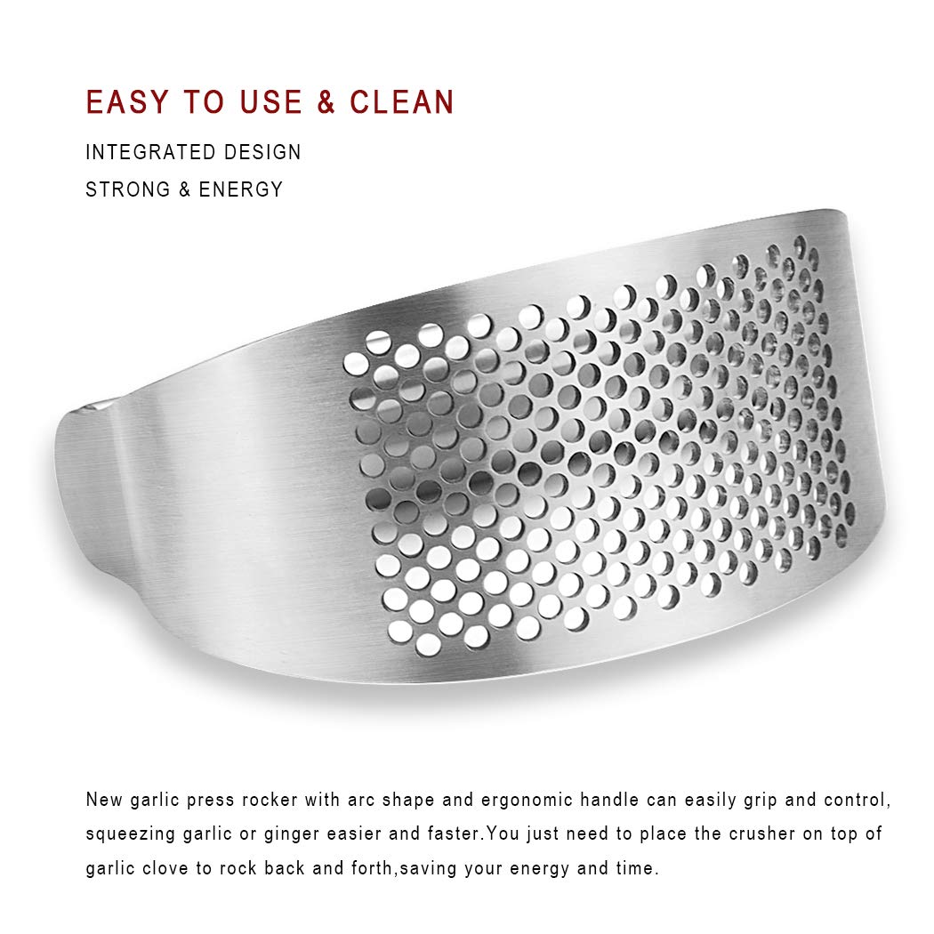 Premium Stainless Steel Garlic Press Rocker - Heavy Duty Garlic Crusher & Mincer with Built-in Bottle Opener - Ideal for Cooking, Meal Prep & Kitchen Essentials (Random Color)