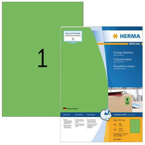 Colored A4 Labels 210 x 297 mm - Green Permanent Adhesive Stickers for Office, School & Home Organization (4404)