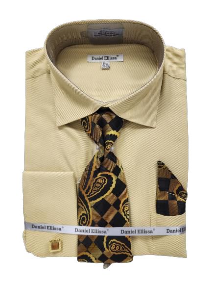 Daniel Ellissa JQD Twill All Over Collar & French Cuff Dress Shirt DS3828P2 in Tan | Premium Men's Formal Wear for Business, Office & Special Occasions