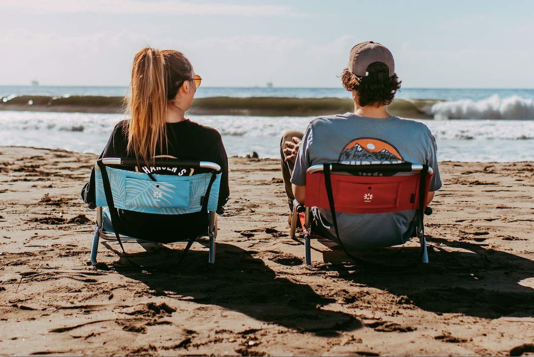 2 Pack Lightweight Water-Resistant Beach Chairs with Shoulder Strap & Slip Pocket - Portable Foldable Design (Aqua Fronds) for Beach, Camping, Picnics & Outdoor Adventures