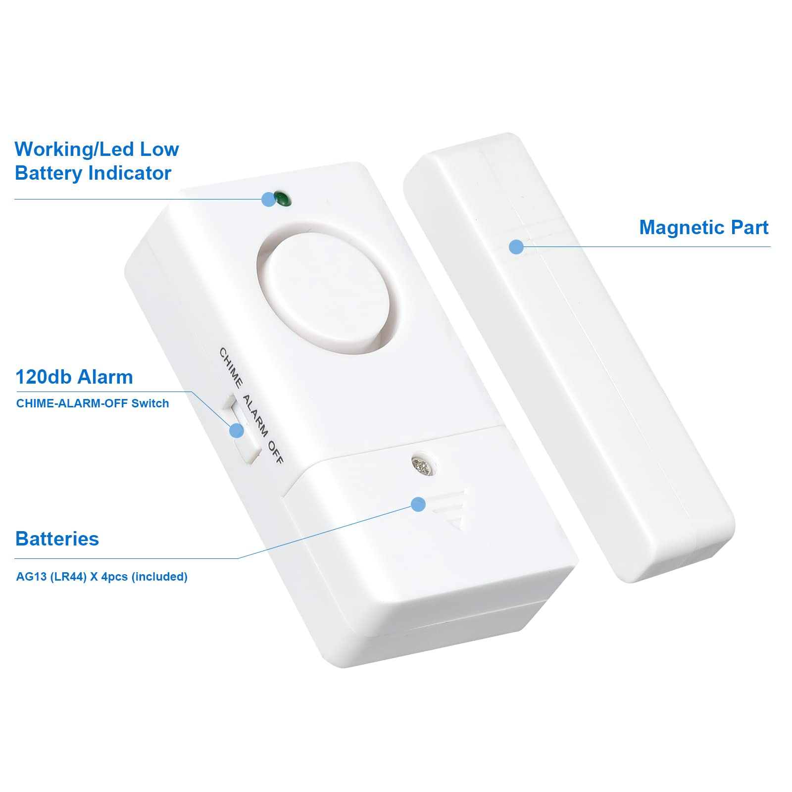 120DB Loud Door and Window Alarm for Home Security - 6 Pack Child Safety Alarm with Instant Alert for Doors Opening - Ideal for Kids Safety, Pool Security & Entry Protection
