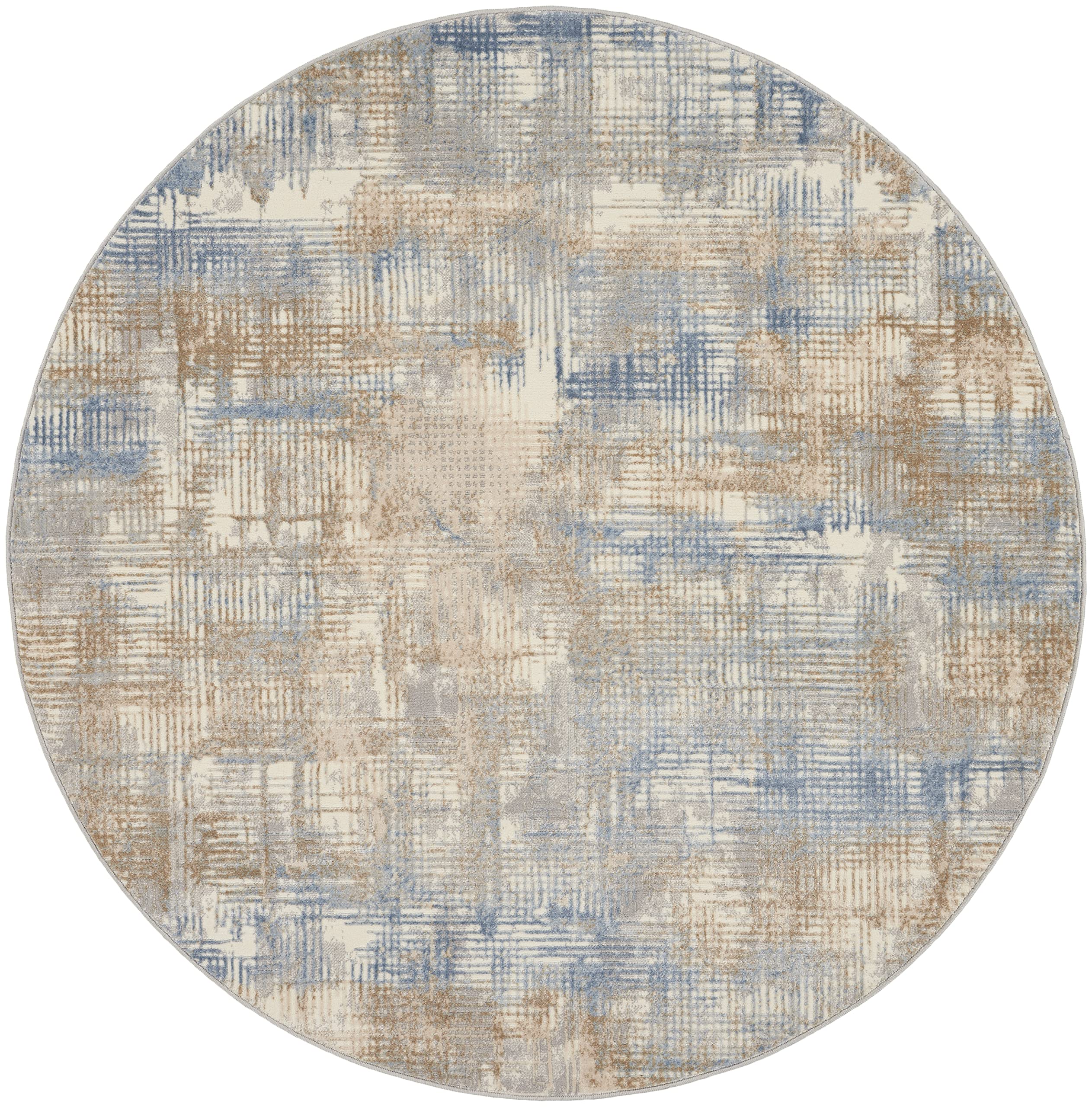 Calvin Klein Rush Blue/Beige 6' Round Area Rug - Modern Abstract Design, Easy to Clean, Non-Shedding - Perfect for Bedroom, Living Room, Dining Room & Kitchen Decor