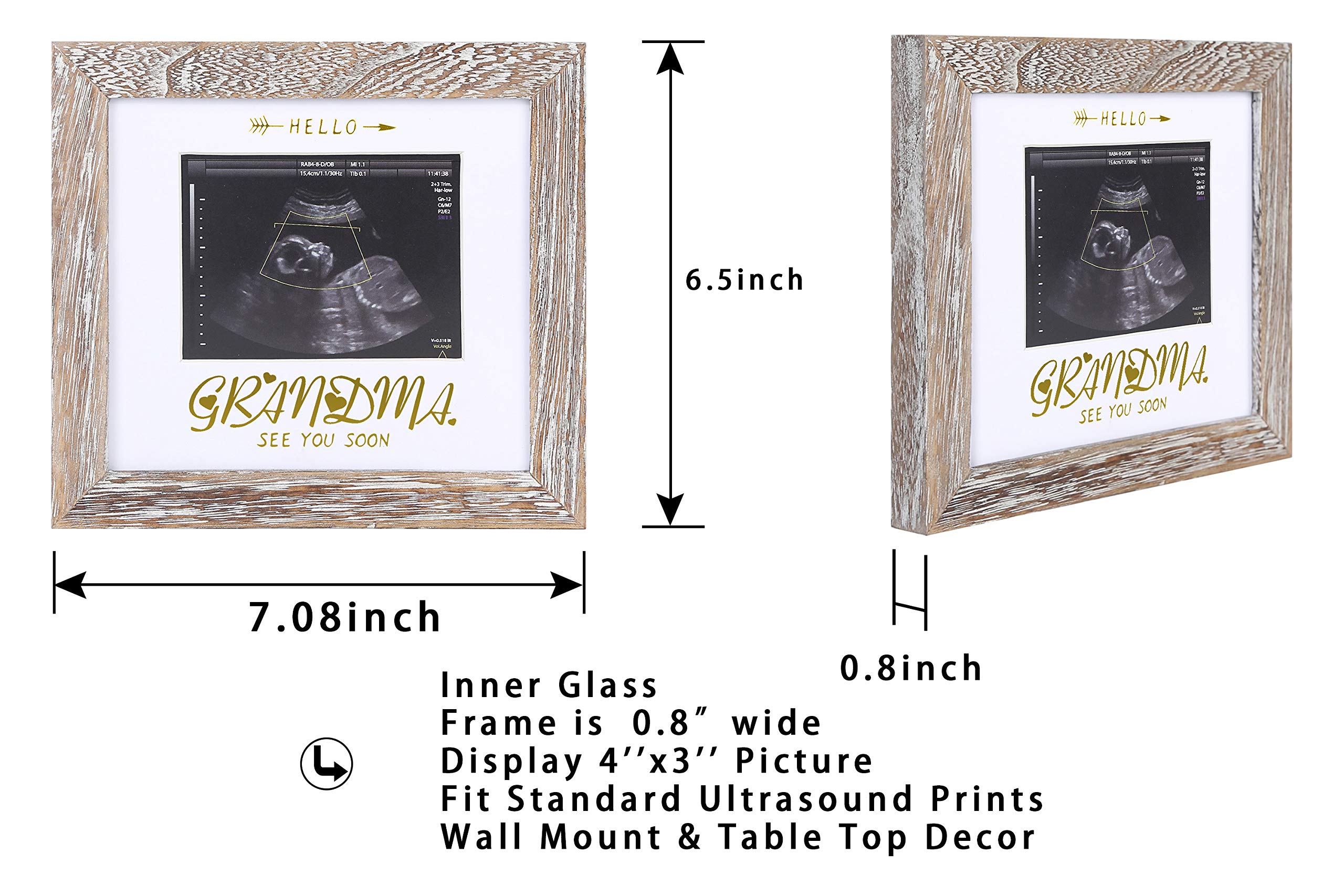 Grandma Sonogram Picture Frame - Baby Announcement Gift for Expecting Grandmothers - Pregnancy Keepsake with 'Hello Grandma See You Soon' Engraving in Weathered White - Perfect for Baby Showers, Gender Reveals & Nursery Decor