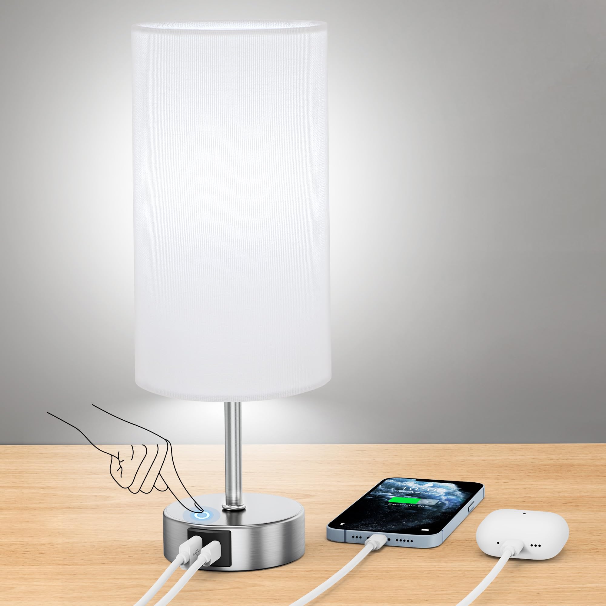 3-Way Dimmable Touch Control Table Lamp with 2 USB Ports - 6500K Daylight LED Bedside Lamp for Bedroom, Living Room & Office - Perfect for Reading, Working & Nightstand Use