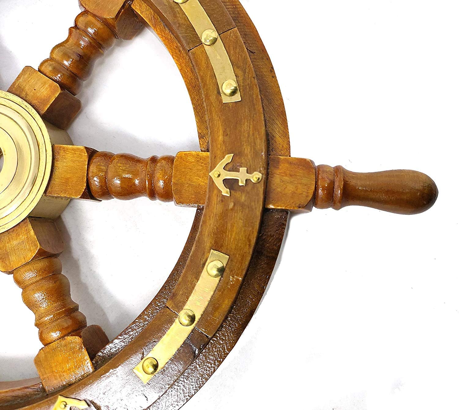 Nautical Wood & Brass Decorative Ship Wheel - 36 Inch Rustic Wall Hanging Ornament for Living Room, Office, or Marine-Themed Decor | Perfect for Coastal Home Decor, Beach House Accents, and Captain's Wheel Wall Art
