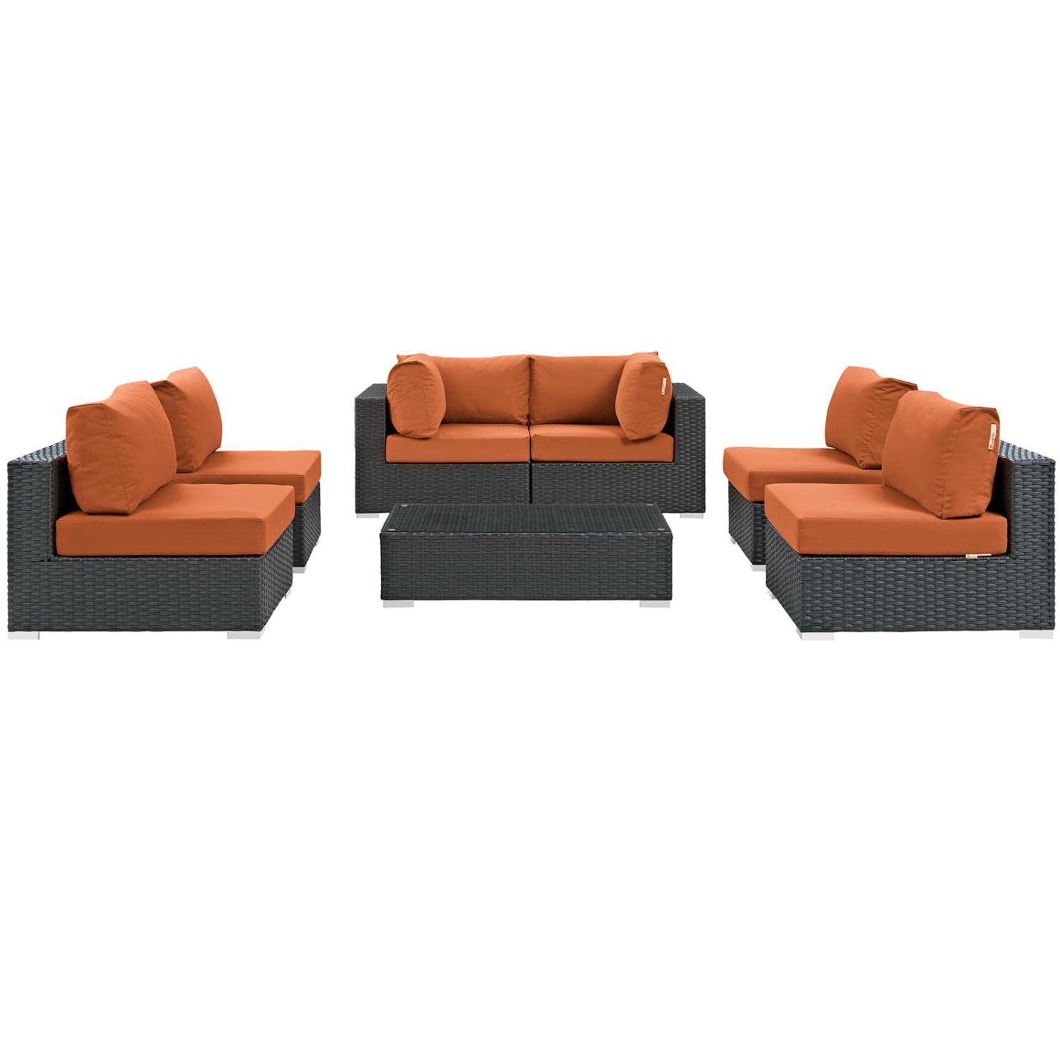 Modway Sojourn 7-Piece Outdoor Patio Sectional Set - Wicker Rattan Furniture with Sunbrella Canvas Cushions in Tuscan Brown - Perfect for Backyard, Poolside & Garden Relaxation