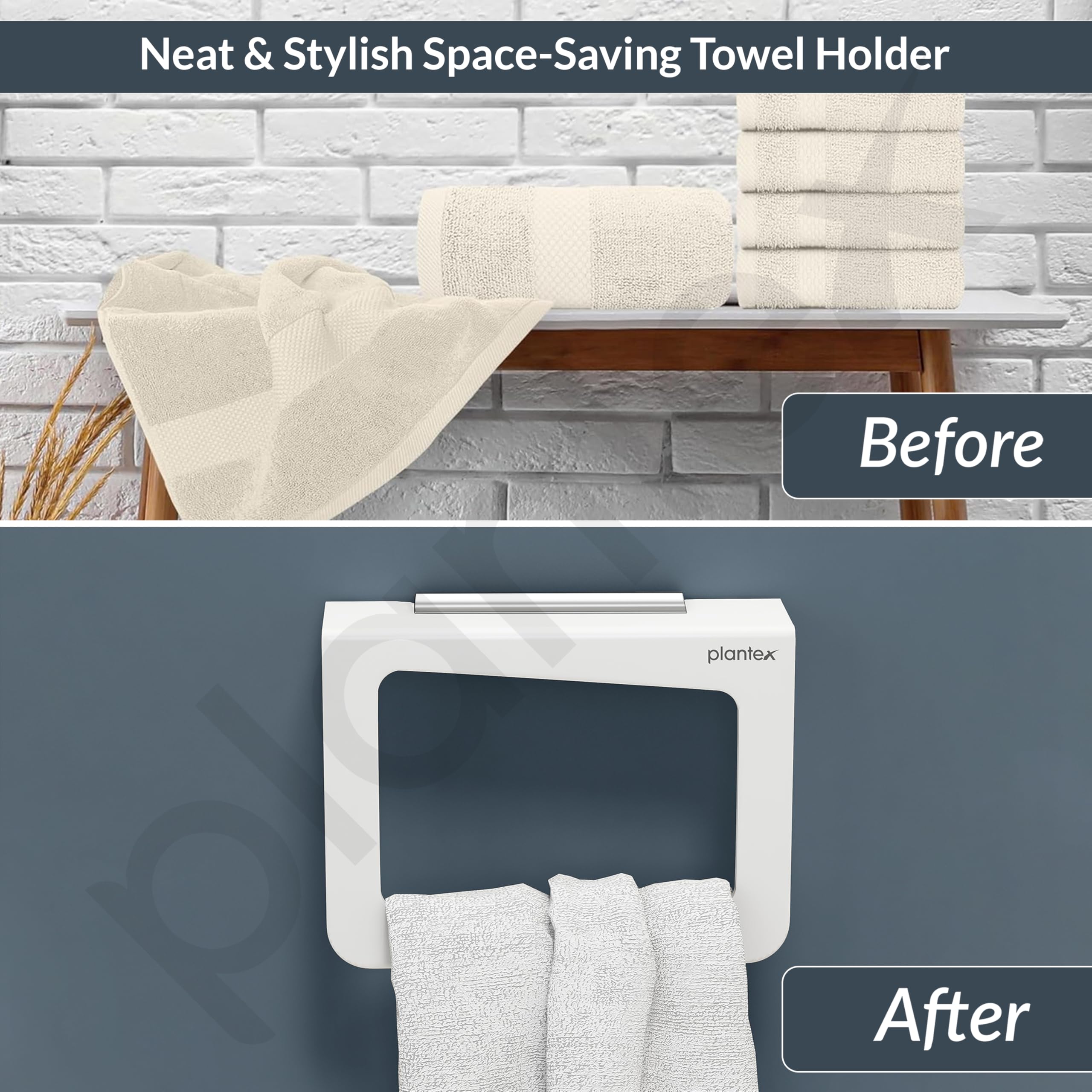 Plantex Acrylic Towel Holder - Modern Square White Bathroom & Kitchen Accessory for Hand Towels, Napkins & Wash Basins | Perfect for Bathroom Organization & Kitchen Decor