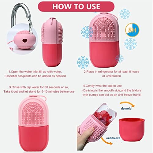 MAYCREATE® Ice Face Roller & Ice Cube Mold Set with Cleansing Brush - Leak-Proof Silicone Facial Massager for Puffiness Relief, Skin Tightening & Glowing Complexion - Perfect Women's Skincare Gift (Pink) | Use for Morning Routine, Post-Workout Recovery & Spa-Like Home Treatments