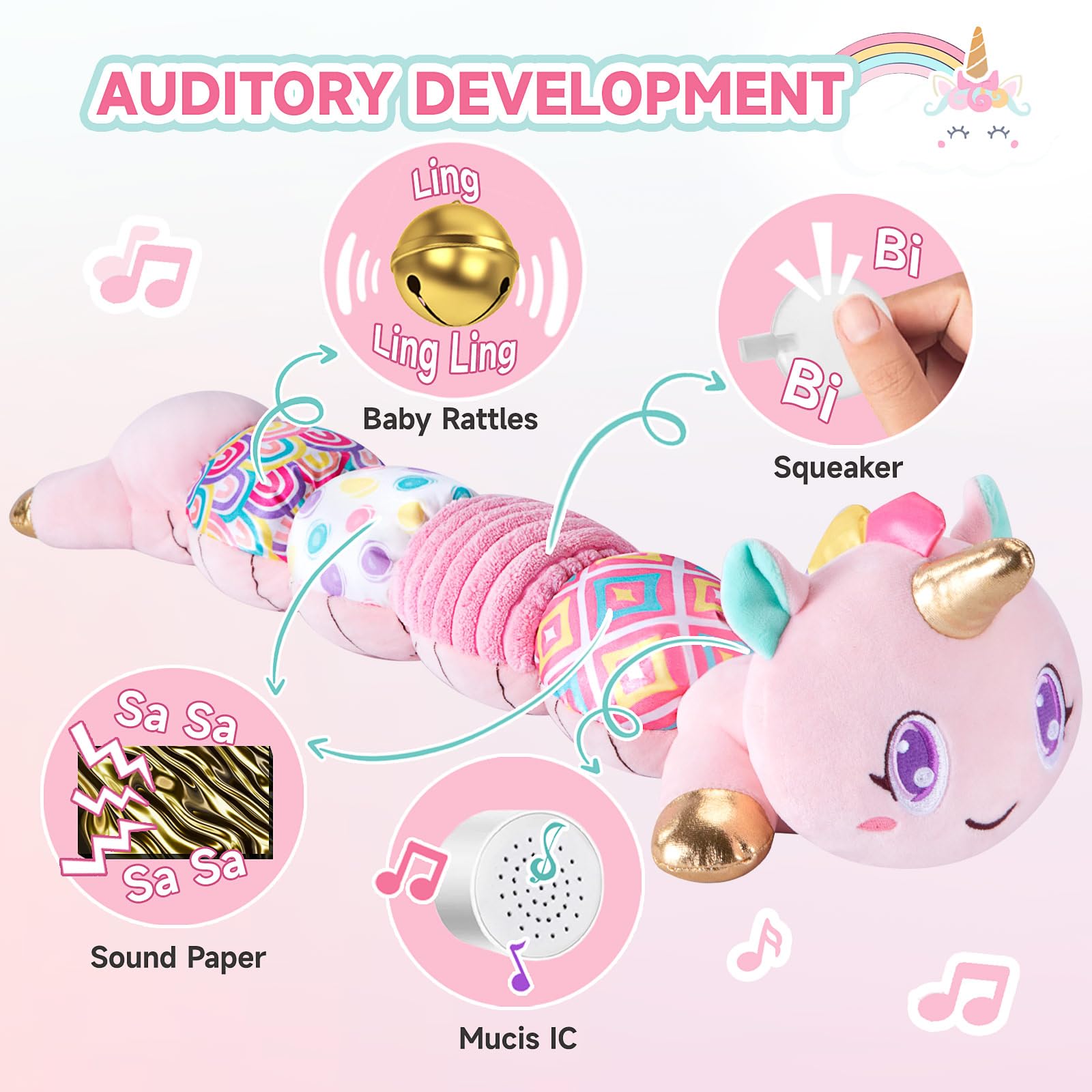 Best Musical Baby Toys for 6-12 Months - Sensory Crinkle & Rattle Developmental Toys for Newborns & Infants 0-12 Months | Perfect for Tummy Time, Christmas Gifts & Baby Girl Nursery (Pink) - Encourages Early Learning & Motor Skills Development