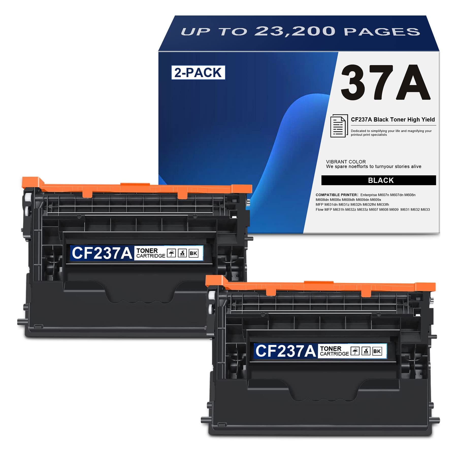 MANDBOY 37A CF237AD Toner 2-Pack - Compatible Black CF237A Toner Cartridge Replacement for HP Enterprise M607n M609dn M609x M631z M632 M633 MFP Printers - High Yield Printing for Office & Business Documents