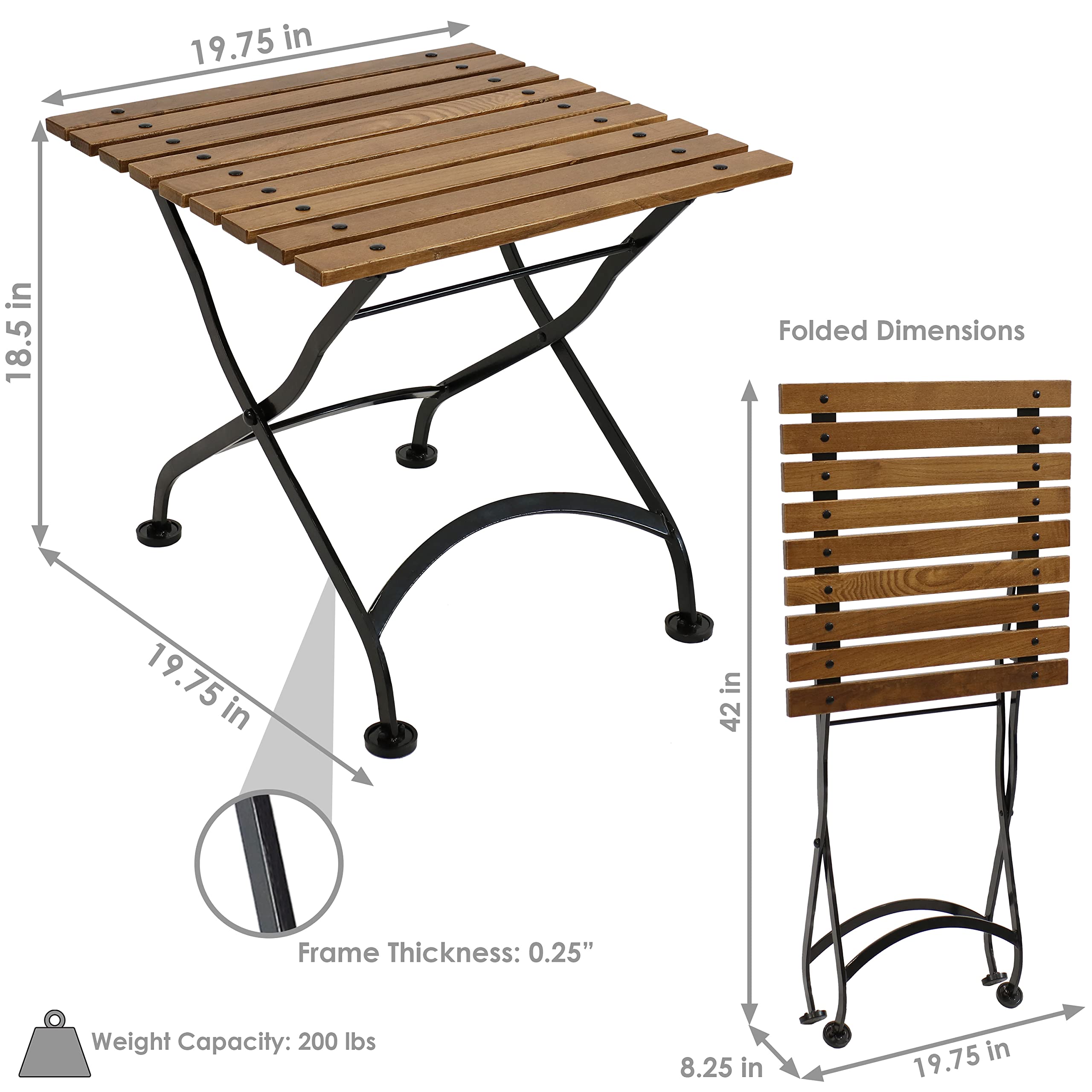 Sunnydaze European Chestnut Wood Folding Square Side Table - 20 Inch Brown Indoor Outdoor Patio Furniture - Perfect for Garden, Poolside, Balcony & Living Room Decor