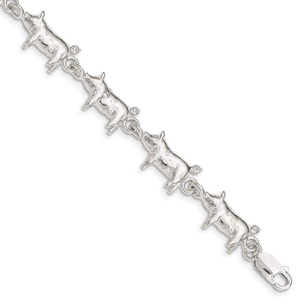925 Sterling Silver Pig Charm Bracelet with Lobster Clasp - 7 Inch Adjustable Cute Animal Jewelry for Women & Girls - Perfect Gift for Birthday, Christmas and Everyday Wear