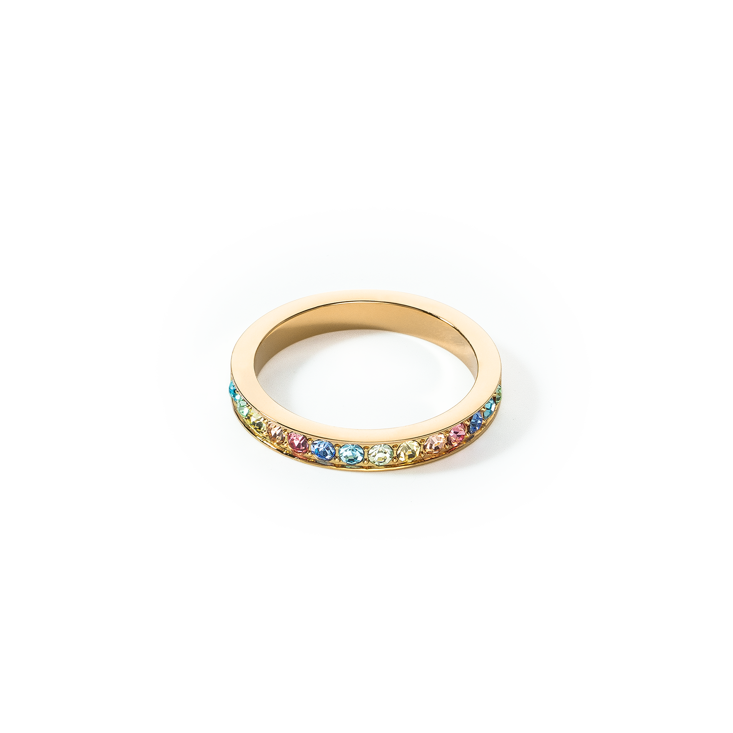 Stainless Steel Ring with Crystals - Slim Gold Multicolor Pastel Jewelry for Women, Perfect for Parties, Weddings & Everyday Wear