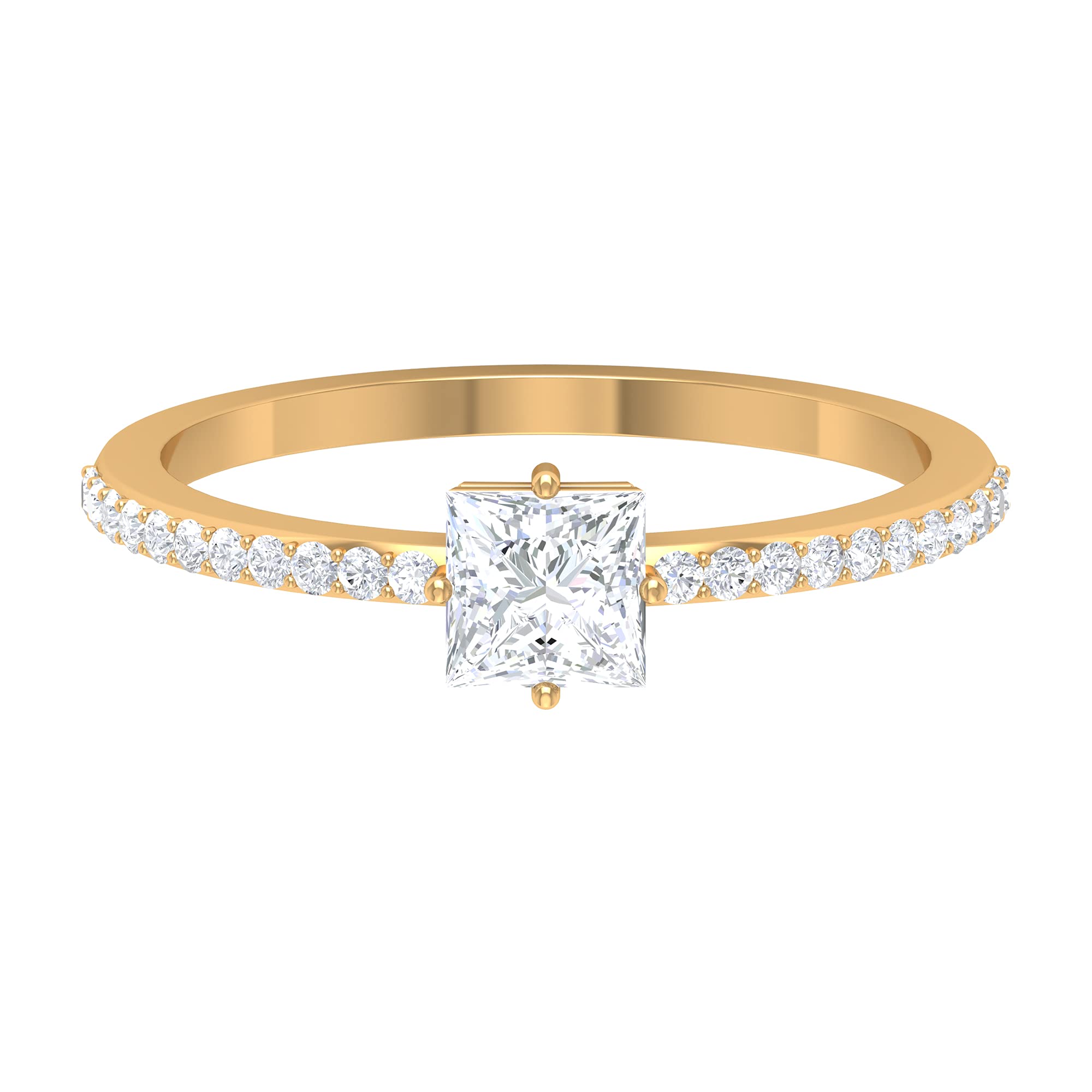 14K Solid Gold Princess Cut Diamond Solitaire Promise Ring with Side Stones - April Birthstone Jewelry for Engagement, Anniversary & Special Occasion Gifts