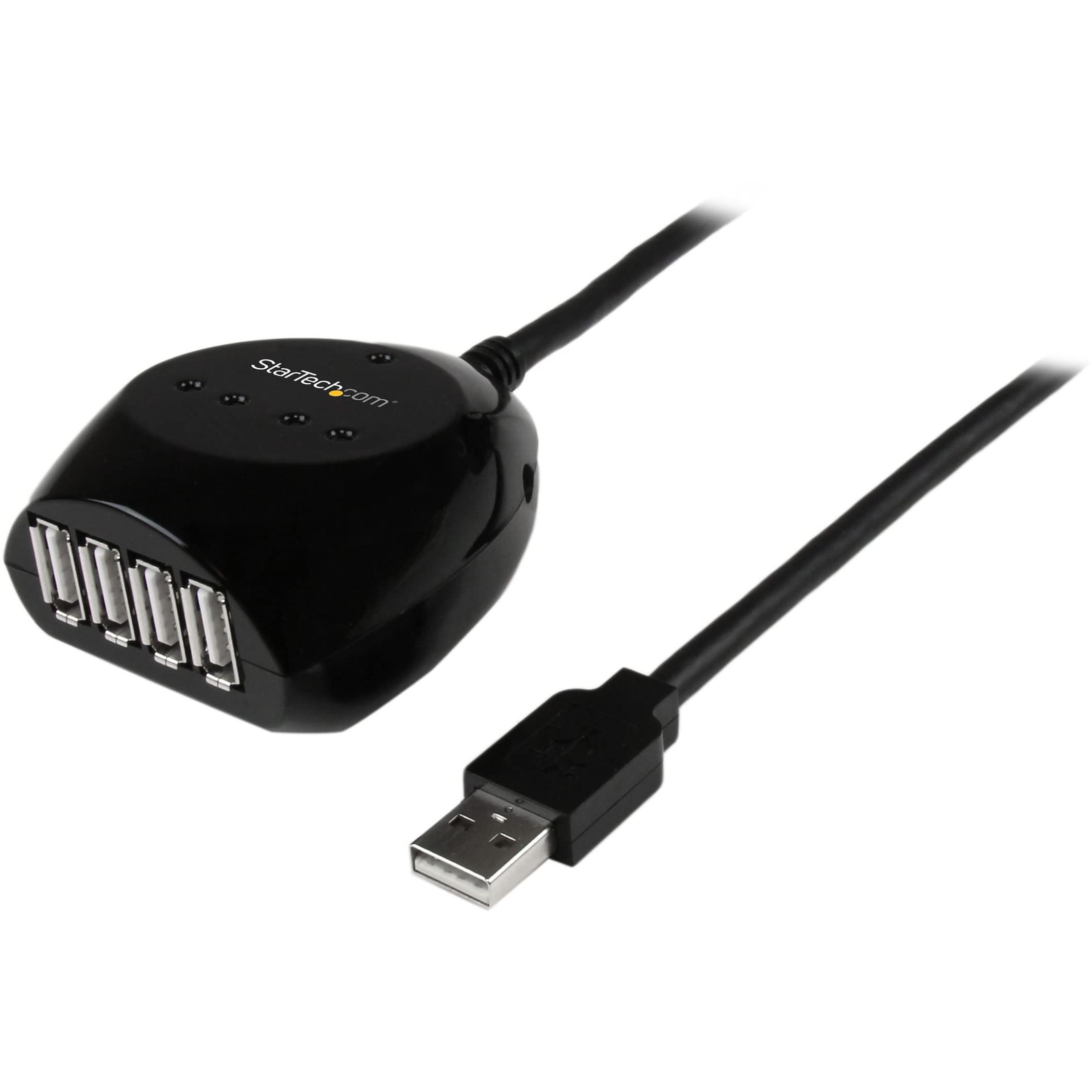 StarTech.com 15m (50ft) USB 2.0 Active Extension Cable with 4-Port Hub - High Speed USB A Male to 4x USB A Female Ports - Ideal for Office, Home & Gaming Setups - Black (USB2EXT4P15M)