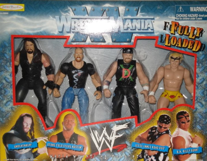 1999 WWF Jakks Pacific Fully Loaded Box Set - Undertaker, Stone Cold Steve Austin, Jesse James Road Dog & B.A. Billy Gunn Action Figures | Exclusive Collectible Wrestling Toys for Fans & Display | Perfect for WWE Memorabilia Collections & Nostalgic Gift Giving