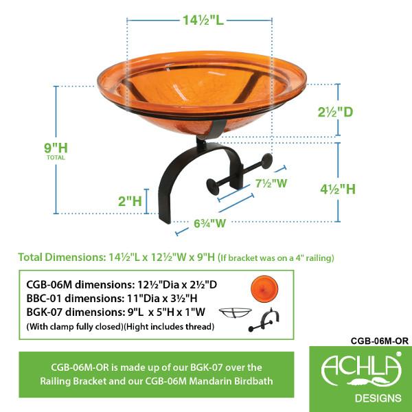 Handmade Mandarin Crackle Glass Birdbath Bowl - Outdoor Garden Decoration for Birds & Wildlife - Perfect for Patio, Yard & Backyard Bird Watching