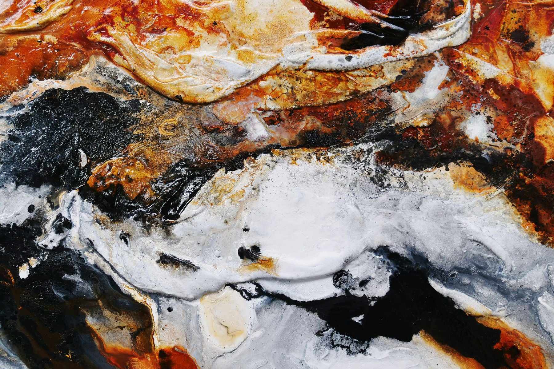 240cm x 100cm Rust Black White Textured Abstract Painting - Granite & Rust Inspired Wall Art for Modern Living Room & Office Decor