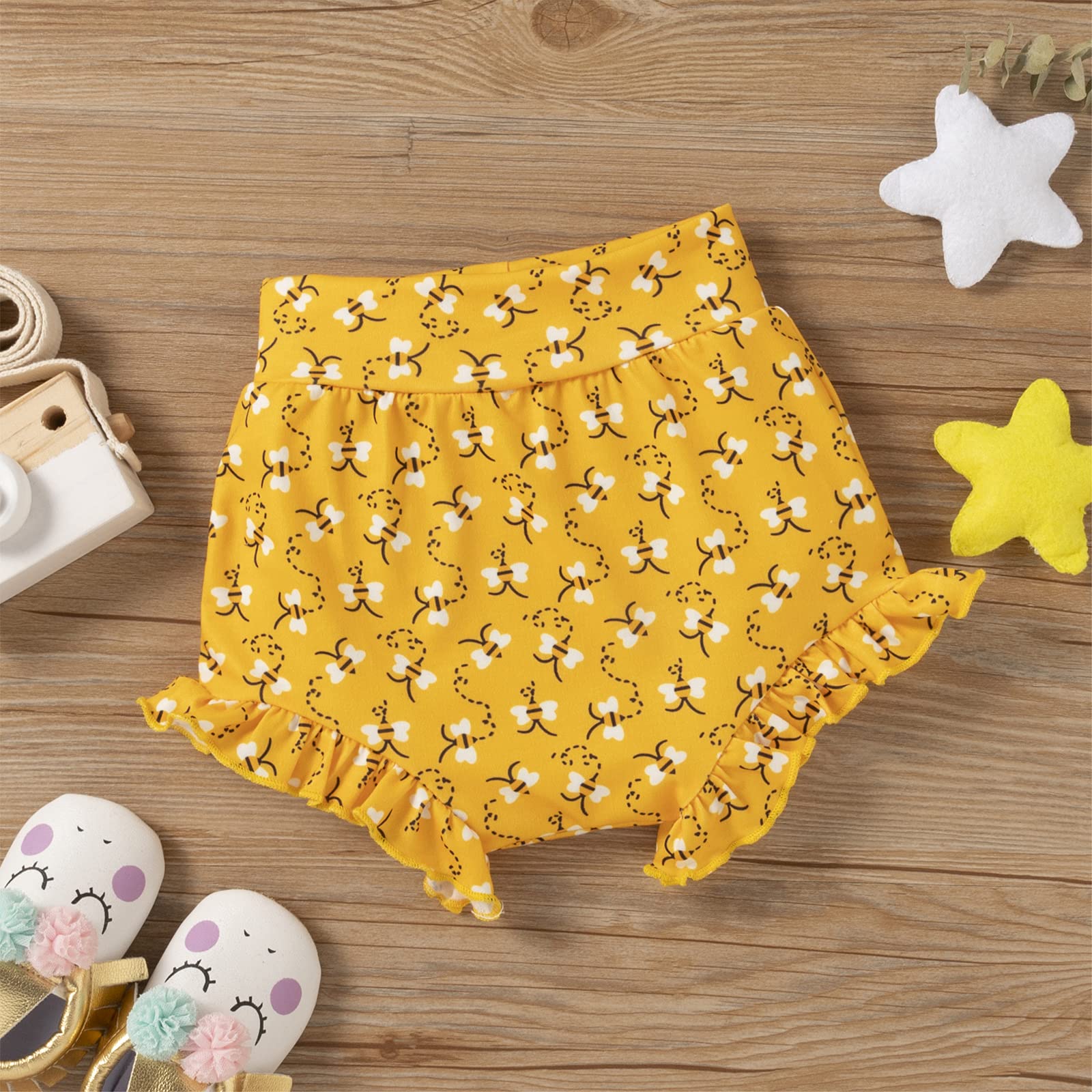Adorable Baby Girls Summer Outfits - Ruffle Sleeve Fruit Floral Romper with Matching Shorts & Headband 3-Piece Set | Perfect for Beach, Birthday Parties & Family Photos