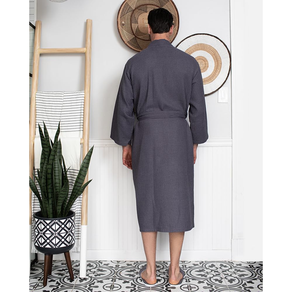 Luxury Soft Waffle Weave Cotton Bathrobe for Men - Premium SPA Quality Linen Robe - Perfect for Relaxation, Lounging & After Shower Comfort