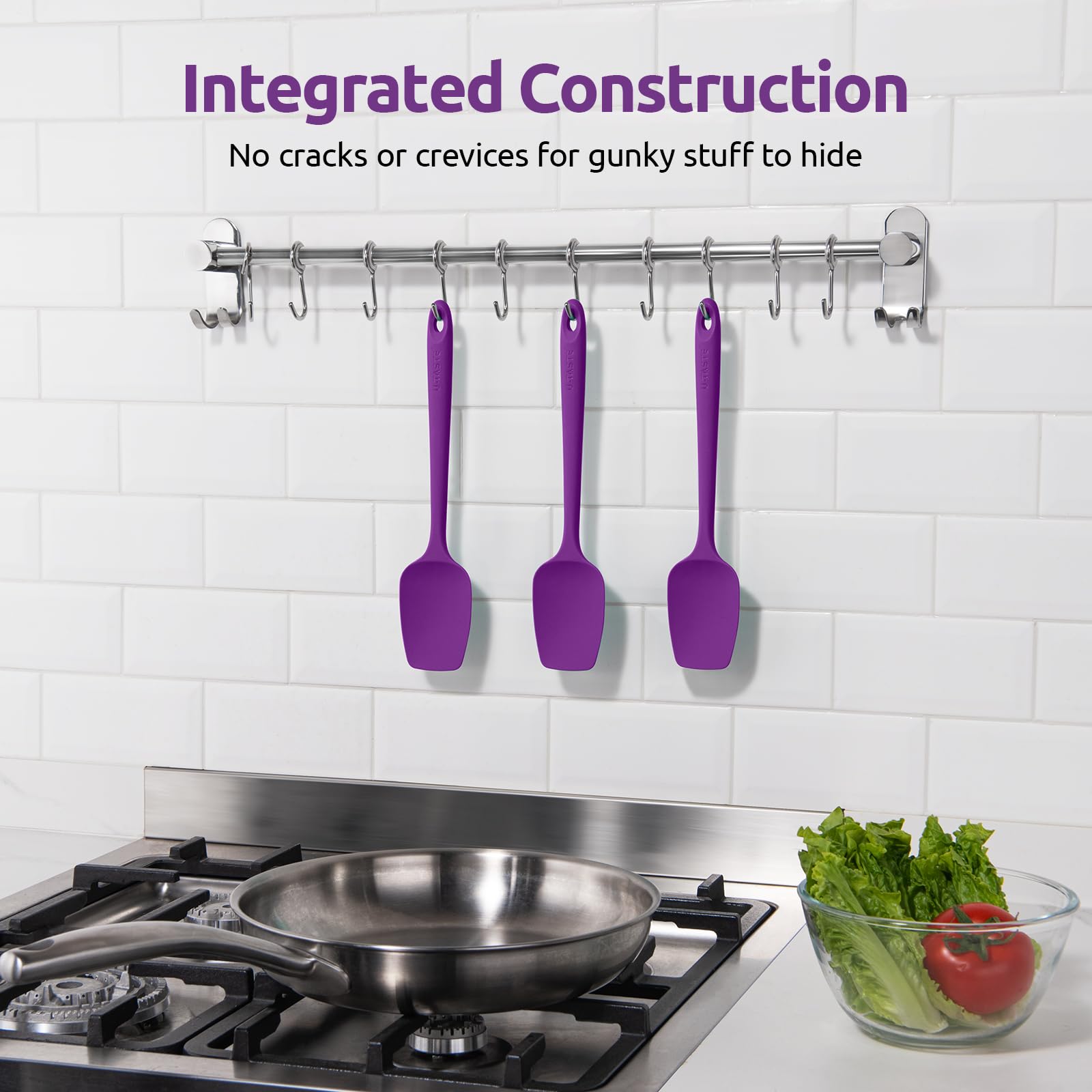 U-Taste Silicone Spoon Spatula Set - 3-Piece High Heat Resistant 600°F Kitchen Utensils for Baking, Cooking & Mixing - Food Grade Flexible Rubber Scrapers for Nonstick Cookware (Purple) - Perfect for Cake Decorating, Cookie Dough Mixing & Pancake Flipping
