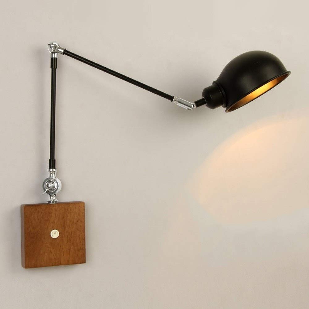 Modern Swing Arm Wall Sconce - Adjustable Reading Light with Wooden Base & Switch, Nordic Style Bedside Lamp for Bedroom, Living Room, Restaurant and Cafe Decor - Perfect for Reading, Working and Ambient Lighting