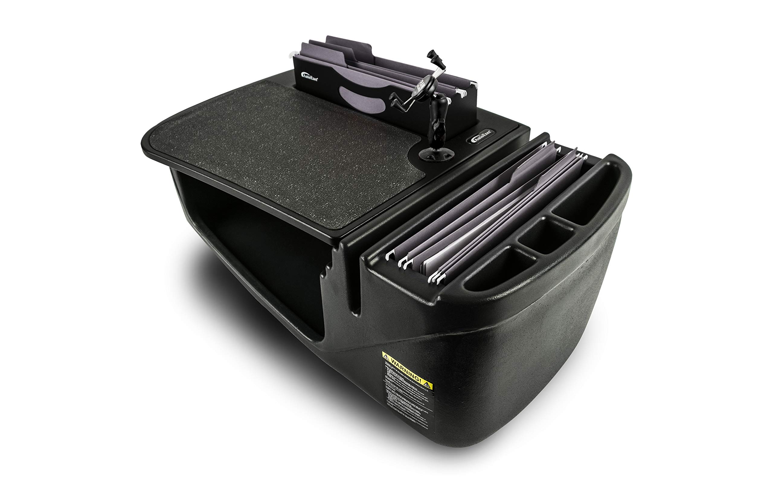 AutoExec AUE27003 Efficiency FileMaster Car Desk - Black Finish with Phone Mount for Office & Remote Work | Organize Documents & Devices On-The-Go