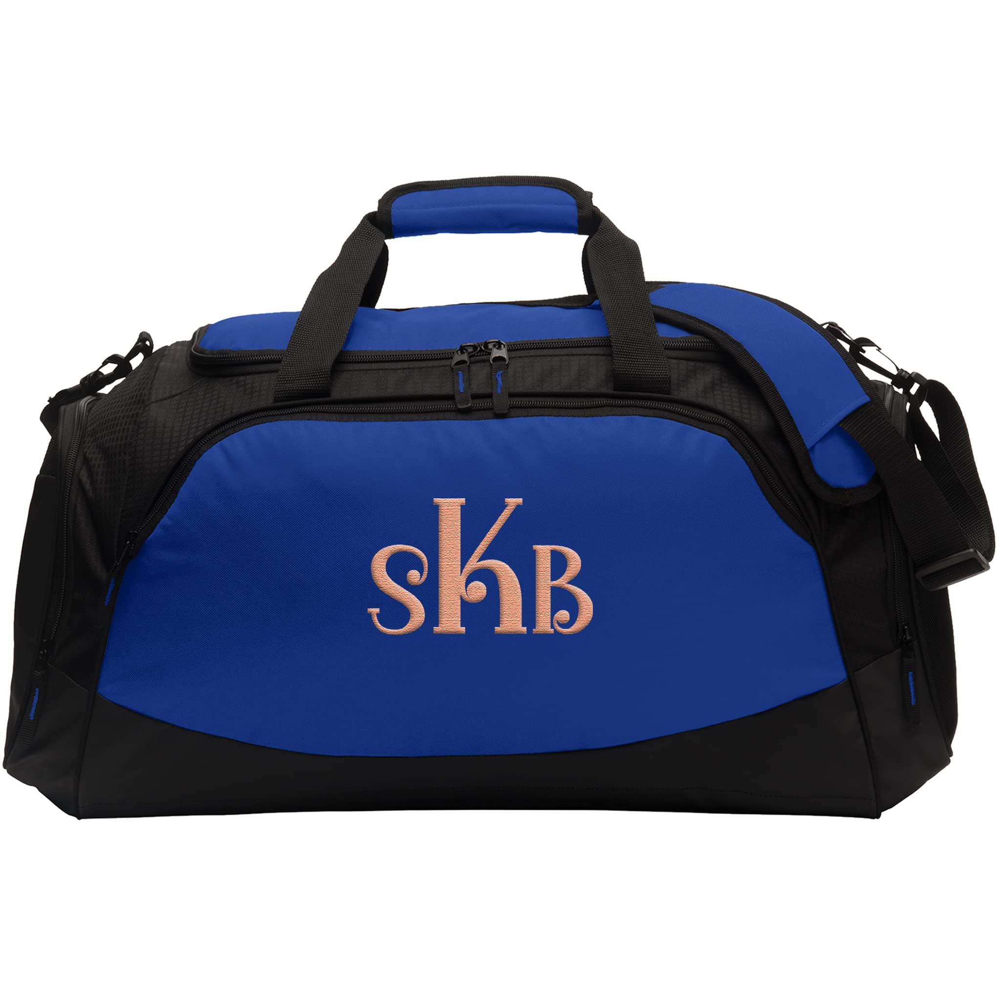 Custom Embroidered Monogram Sport Duffel Bag - Medium Size Gym Travel Bag for Men & Women - True Royal Black - Perfect for Workouts, Sports, Travel & Weekend Getaways