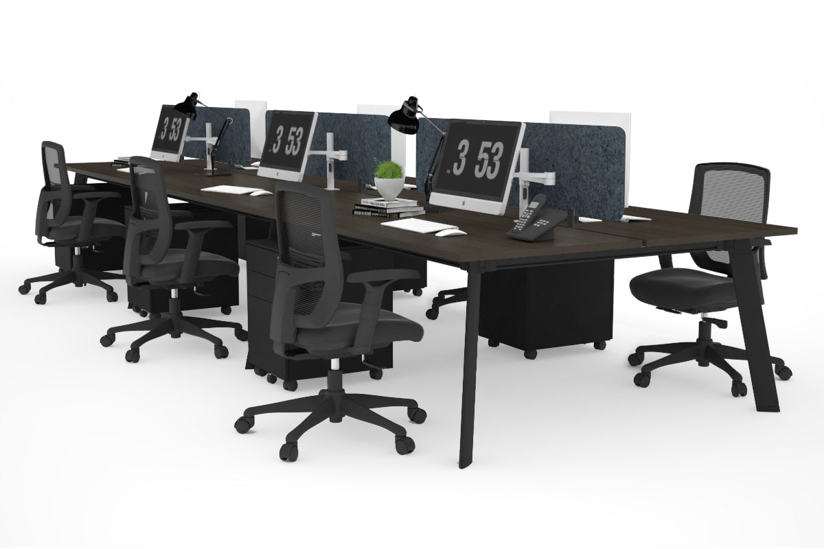 6-Person Workstation with Black Frame - 1400L x 700W Office Desk for Team Collaboration & Open Workspaces