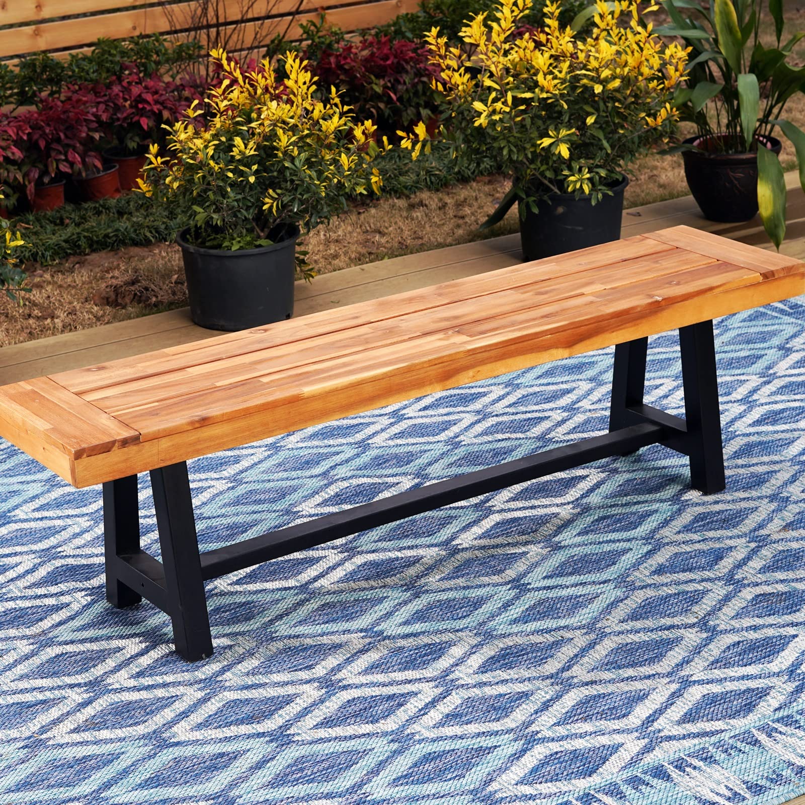 Sophia & William Acacia Wood Bench - 1 Pack Outdoor Backless Slim Wooden Bench for Patio, Porch, Garden, Lawn - Teak Color Oil Finish - Perfect for Outdoor Seating, Decoration, and Relaxation