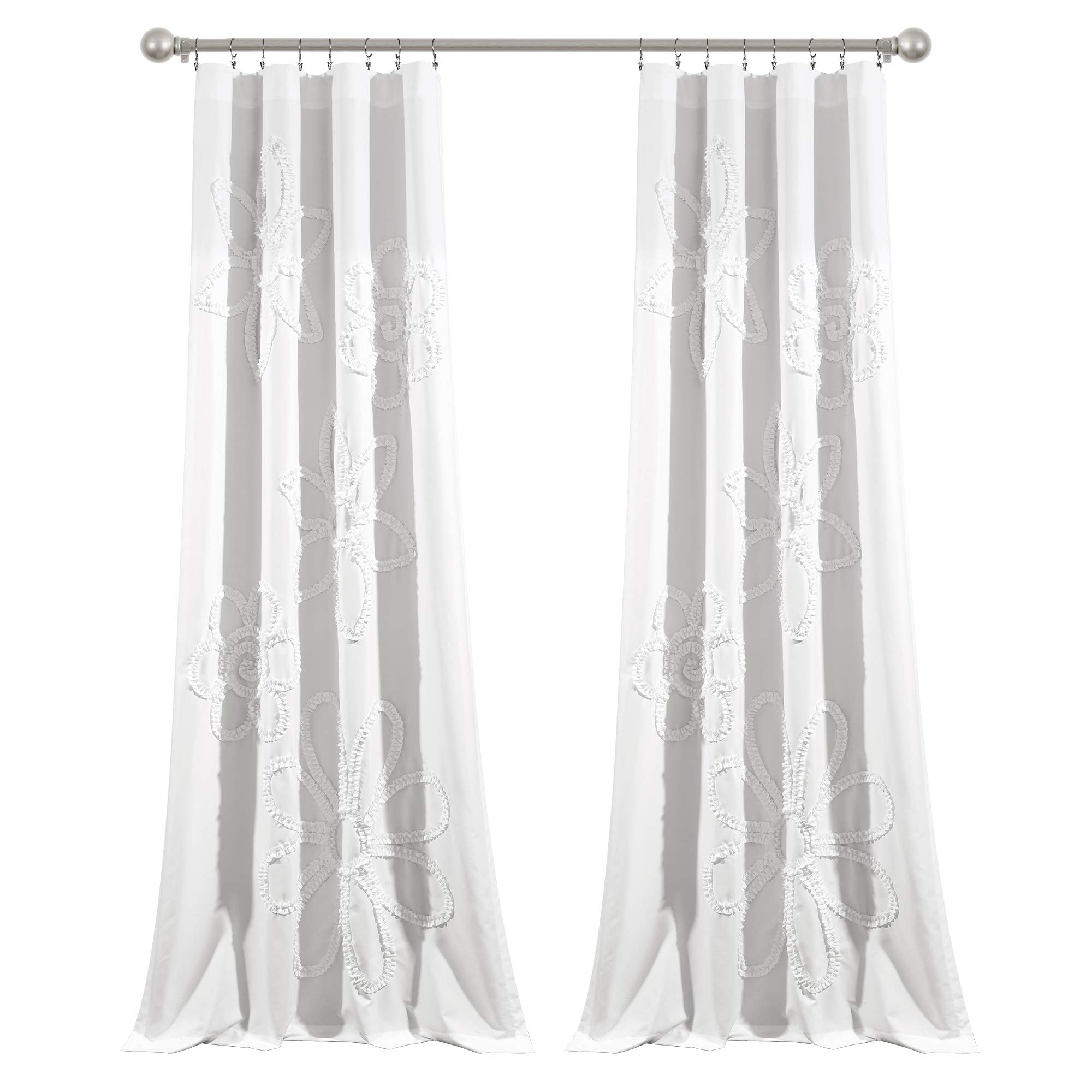 Lush Decor White Ruffle Flower Curtains 84x42