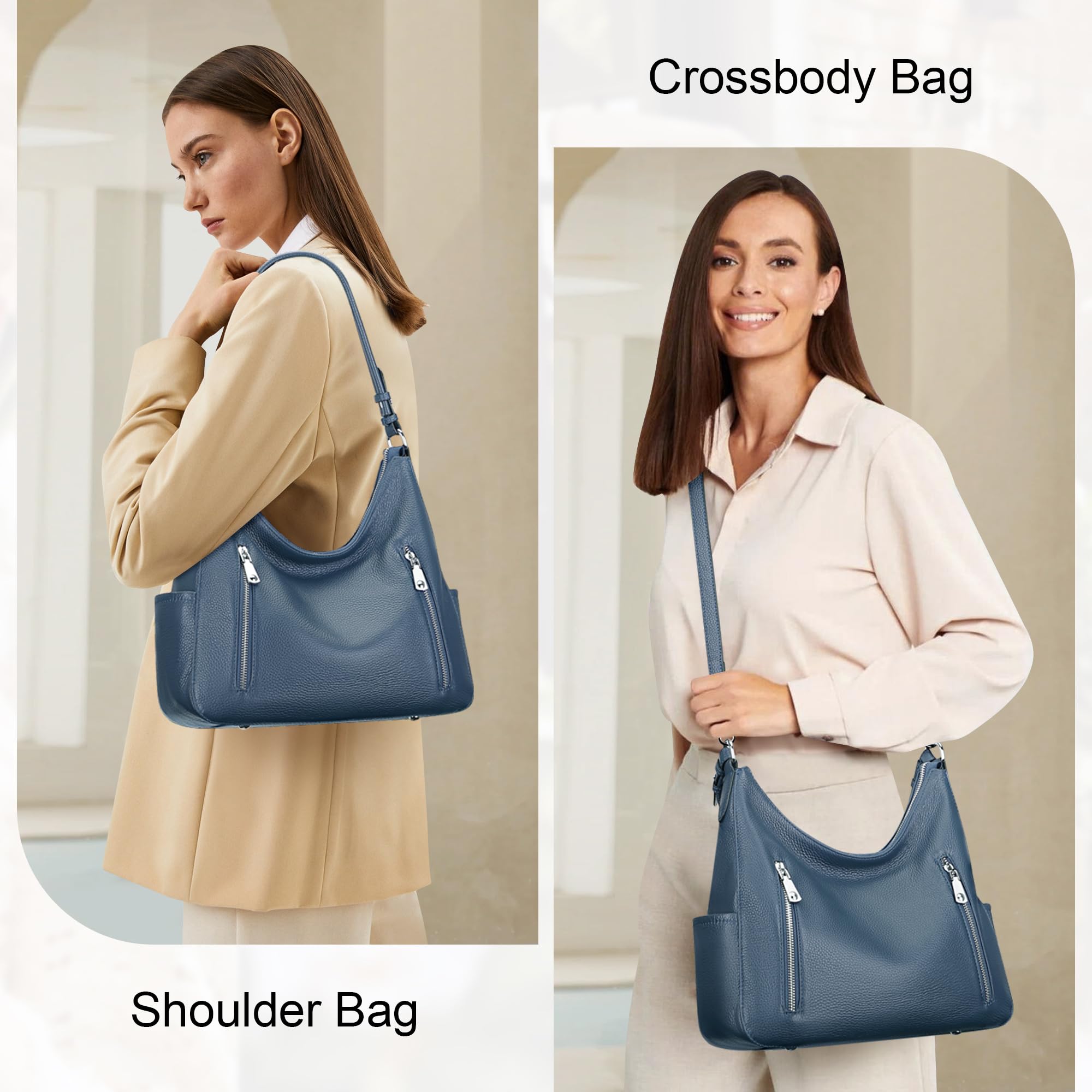 Genuine Leather Hobo Shoulder Bag for Women - Stylish Crossbody Purse with Medium Size - Perfect for Work, Travel & Everyday Use