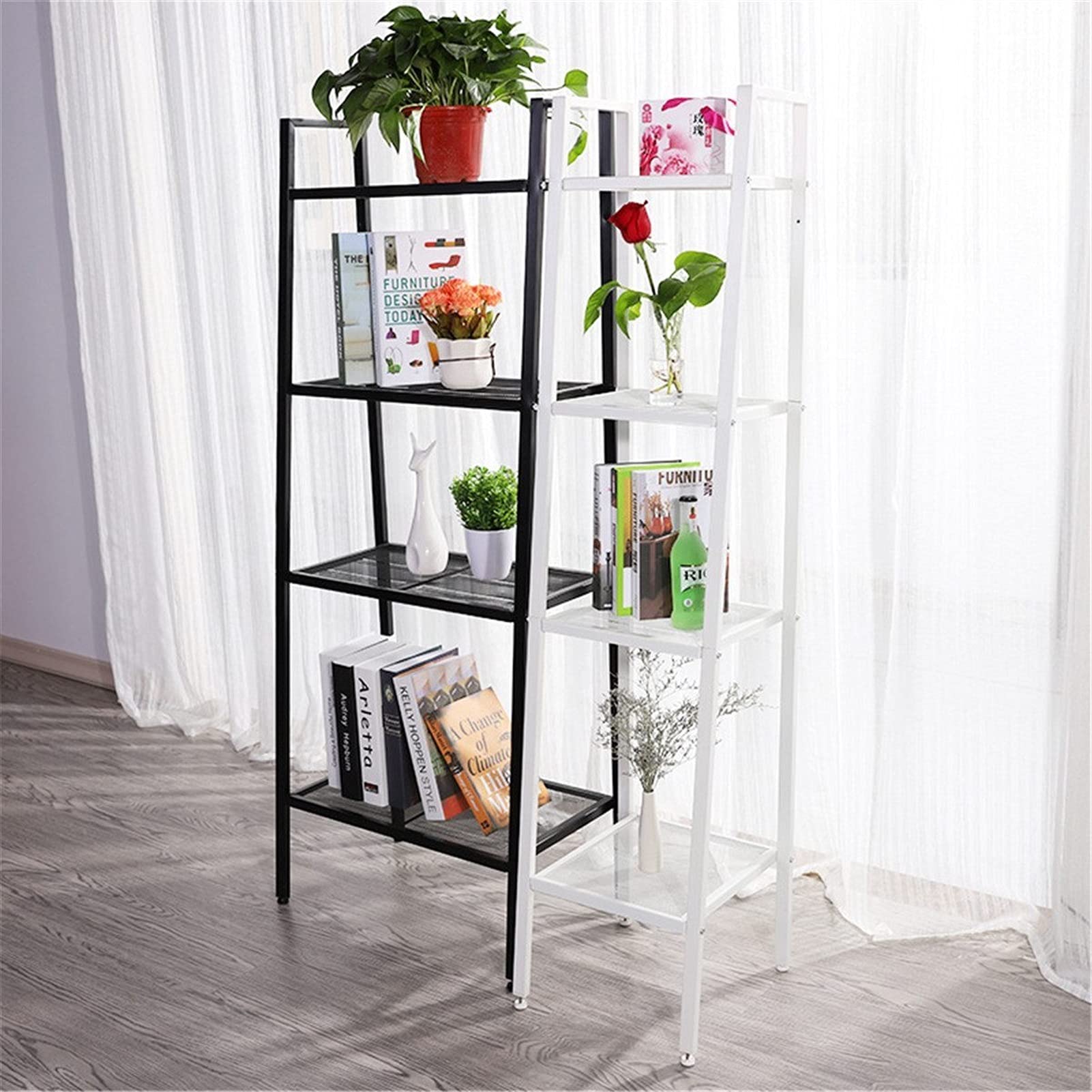 4-Tier Metal Storage Shelf Organizer - Space Saving Multipurpose Rack for Kitchen, Bathroom, Bedroom, Garden & Balcony - Black (Perfect for Home Organization & Decoration)
