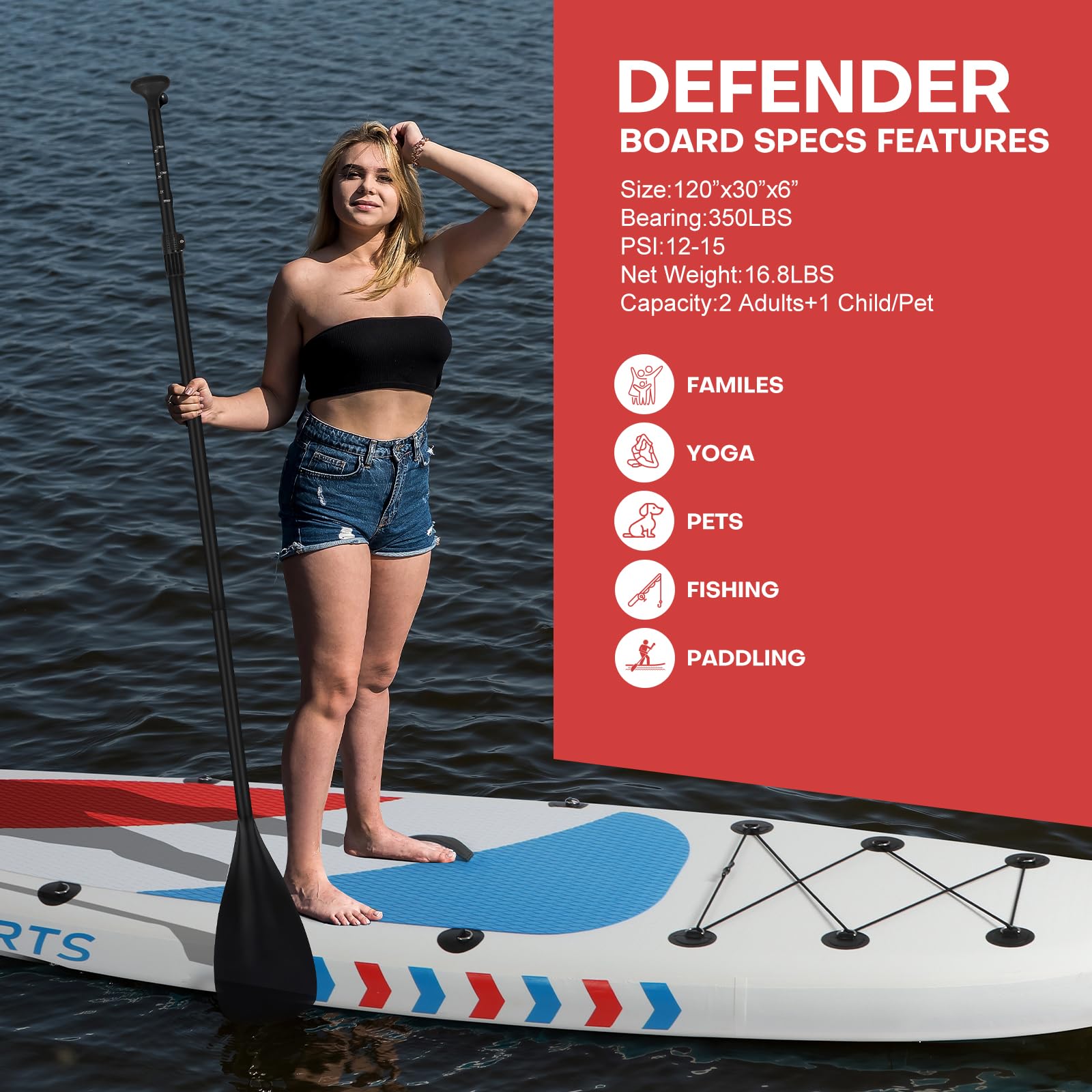 Inflatable Stand Up Paddle Board SUP with Accessories - Lightweight Adjustable Paddle, Non-Slip Deck - Complete Surf Kit for Adults & Youth - Perfect for Lakes, Rivers & Ocean Recreation